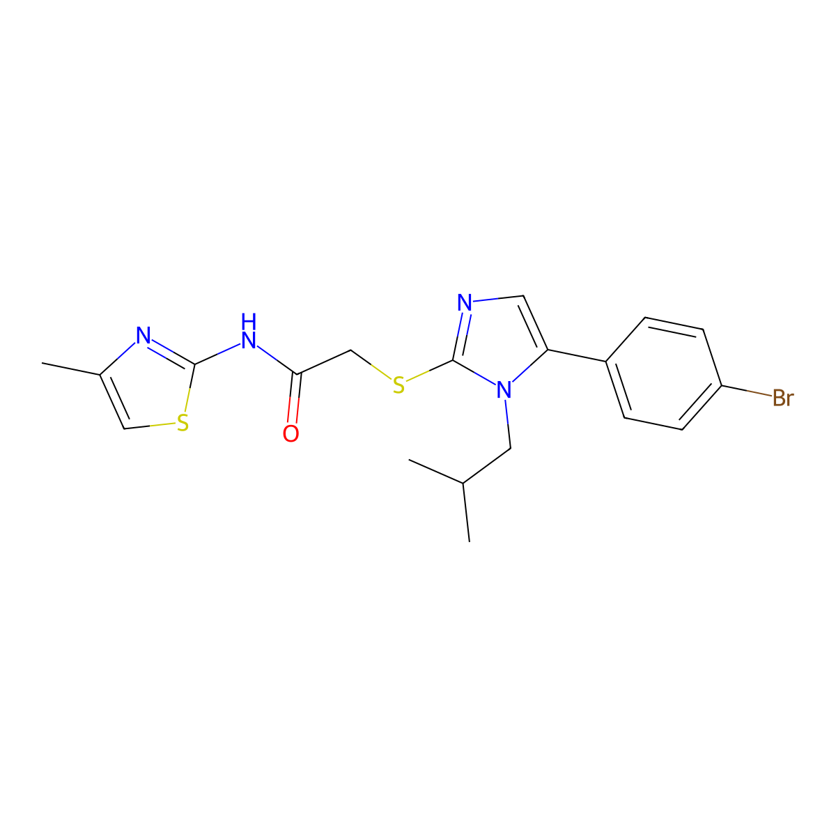 2-((5-(4-bromophenyl)-1-isobutyl-1H-imidazol-2-yl)thio)-N-(4-methylthiazol-2-yl)acetamide molecular structure, CAS 1207039-37-9