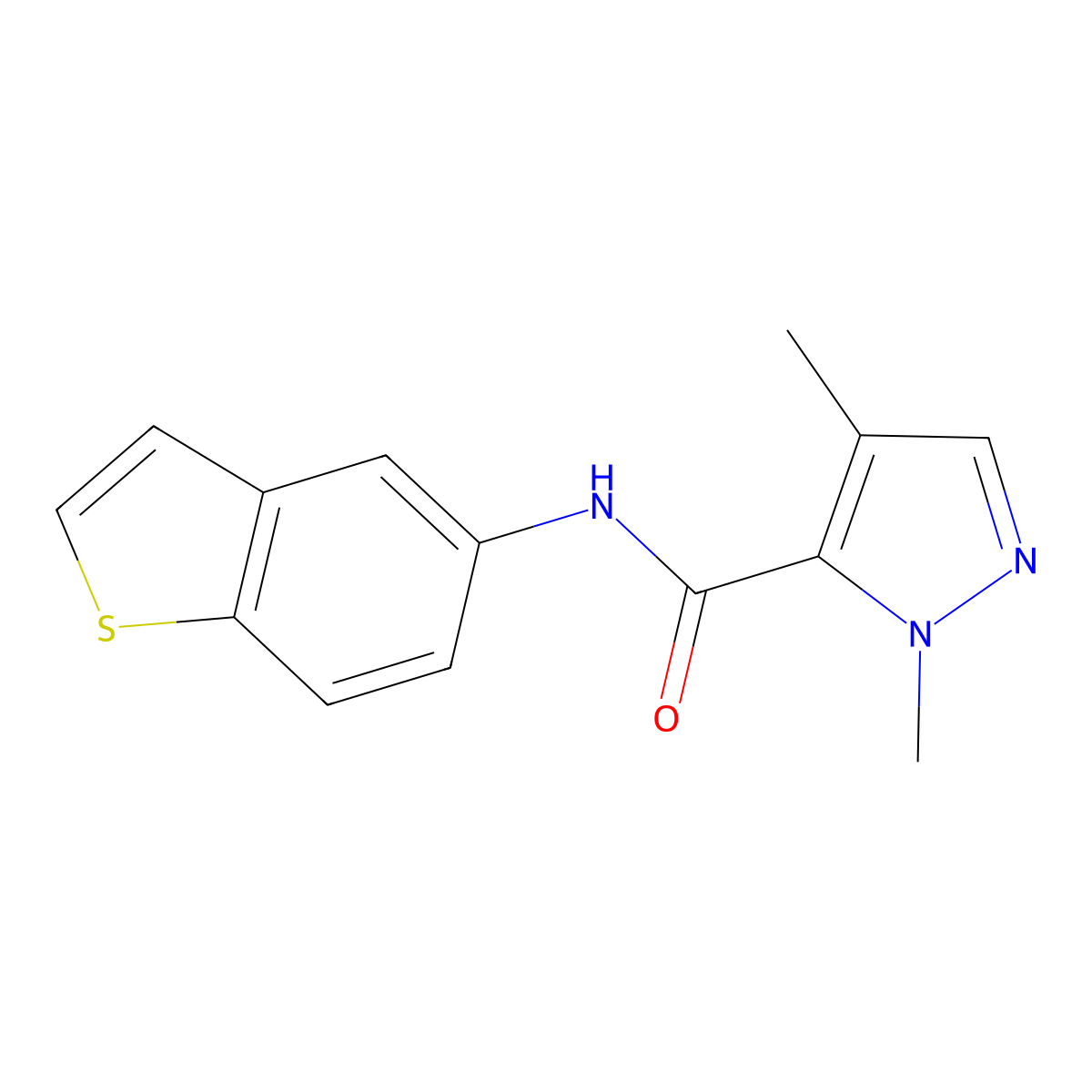 N-(benzo[b]thiophen-5-yl)-1,4-dimethyl-1H-pyrazole-5-carboxamide molecular structure, CAS 1207039-41-5