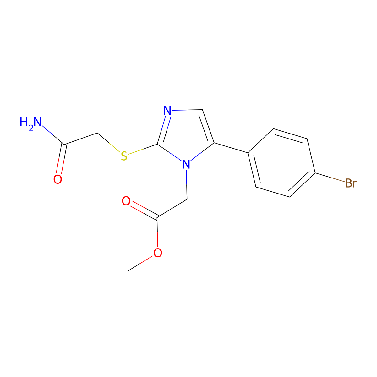methyl 2-(2-((2-amino-2-oxoethyl)thio)-5-(4-bromophenyl)-1H-imidazol-1-yl)acetate molecular structure, CAS 1207039-42-6