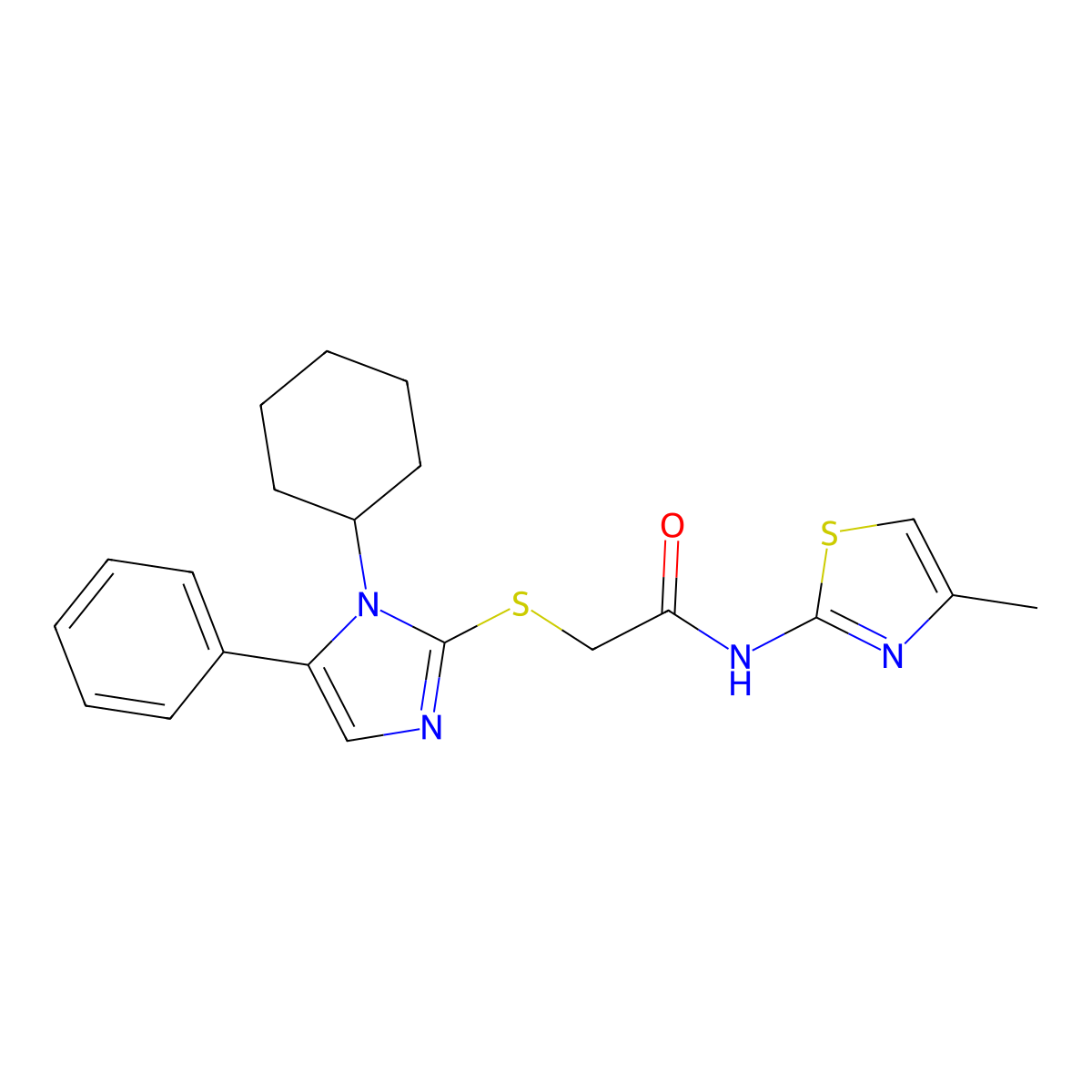 2-((1-cyclohexyl-5-phenyl-1H-imidazol-2-yl)thio)-N-(4-methylthiazol-2-yl)acetamide molecular structure, CAS 1207039-43-7