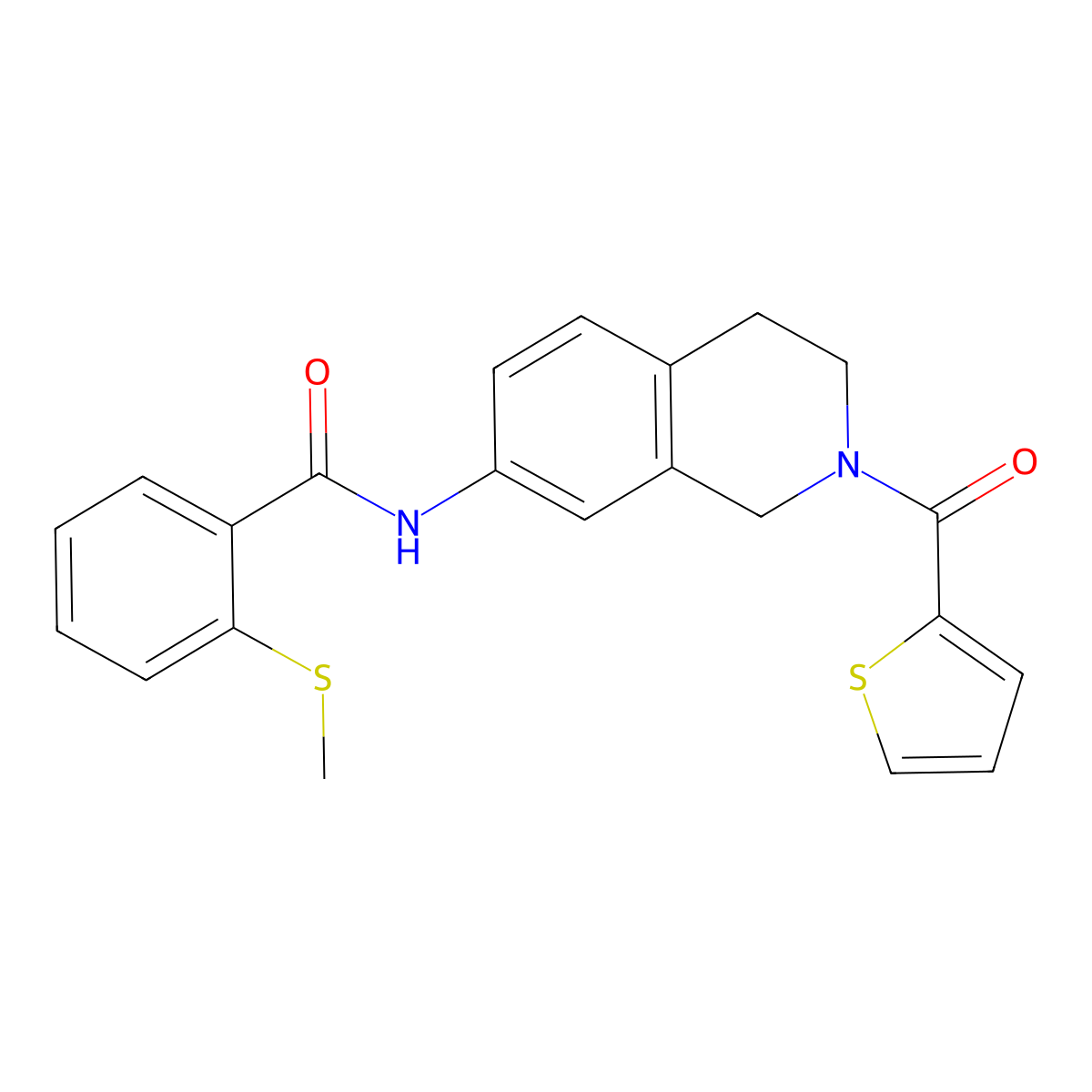 2-(methylsulfanyl)-N-[2-(thiophene-2-carbonyl)-1,2,3,4-tetrahydroisoquinolin-7-yl]benzamide molecular structure, CAS 1207039-46-0