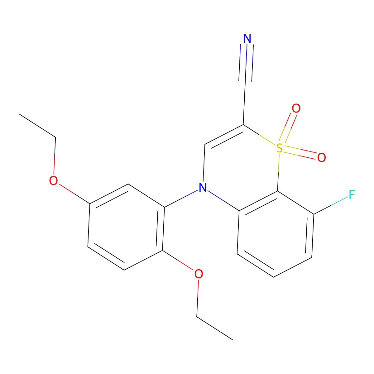 4-(2,5-diethoxyphenyl)-8-fluoro-4H-benzo[b][1,4]thiazine-2-carbonitrile 1,1-dioxide molecular structure, CAS 1207039-47-1