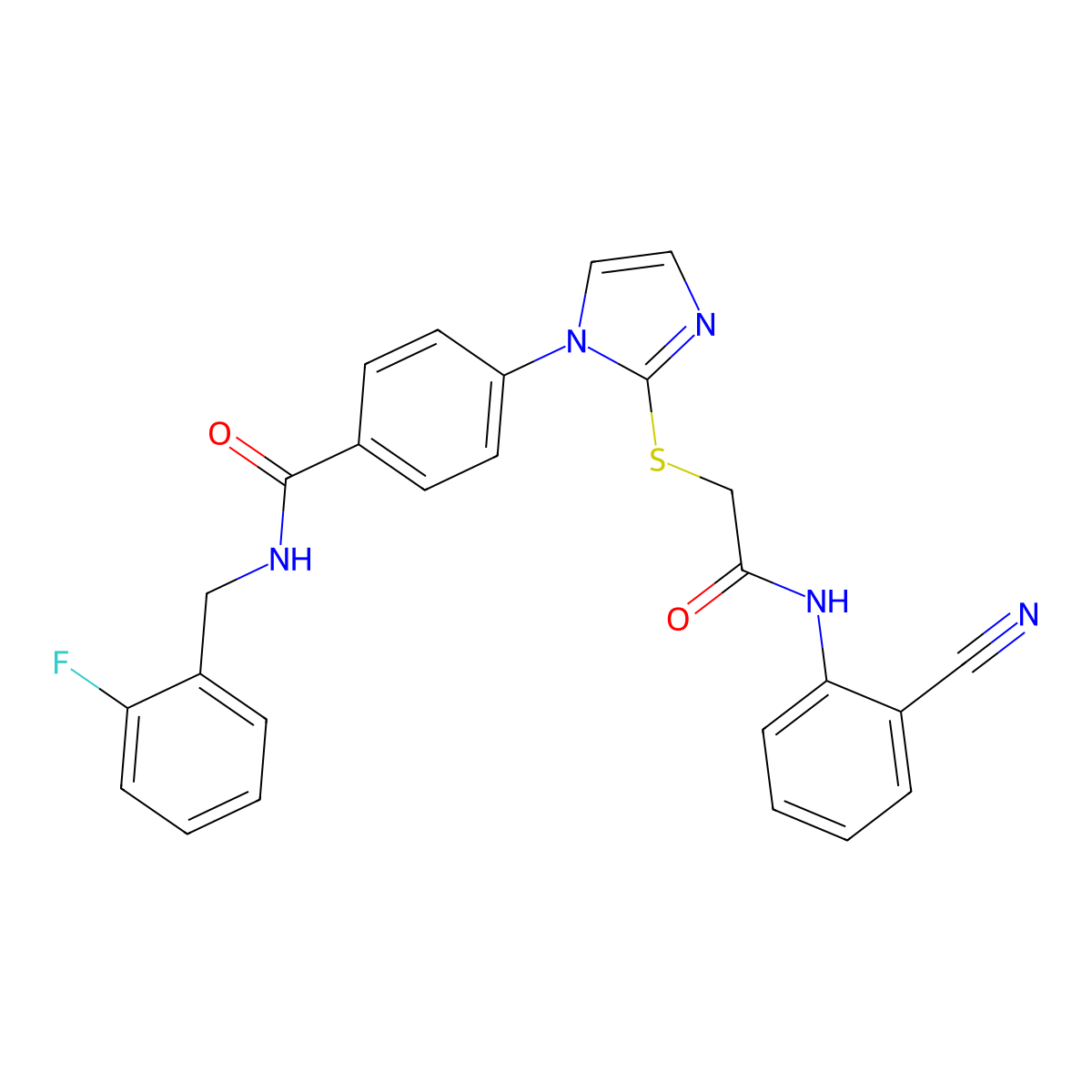 4-(2-((2-((2-cyanophenyl)amino)-2-oxoethyl)thio)-1H-imidazol-1-yl)-N-(2-fluorobenzyl)benzamide molecular structure, CAS 1207039-48-2