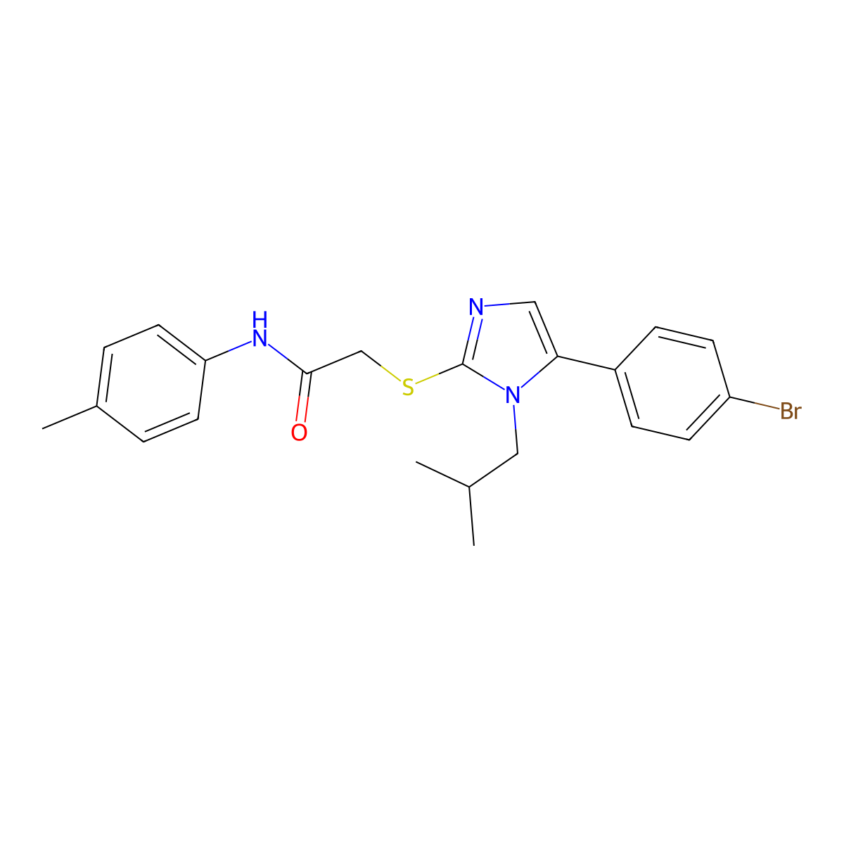 2-((5-(4-bromophenyl)-1-isobutyl-1H-imidazol-2-yl)thio)-N-(p-tolyl)acetamide molecular structure, CAS 1207039-49-3