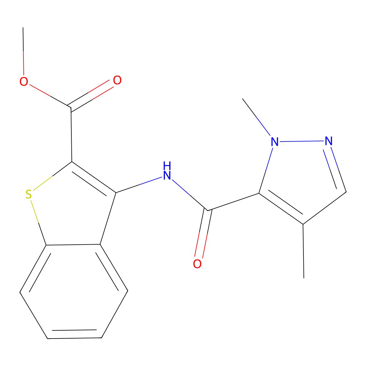 methyl 3-(1,4-dimethyl-1H-pyrazole-5-carboxamido)benzo[b]thiophene-2-carboxylate molecular structure, CAS 1207039-53-9