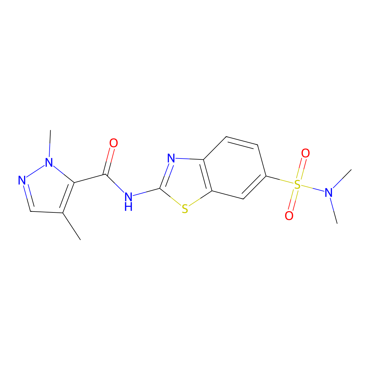 N-(6-(N,N-dimethylsulfamoyl)benzo[d]thiazol-2-yl)-1,4-dimethyl-1H-pyrazole-5-carboxamide molecular structure, CAS 1207039-59-5
