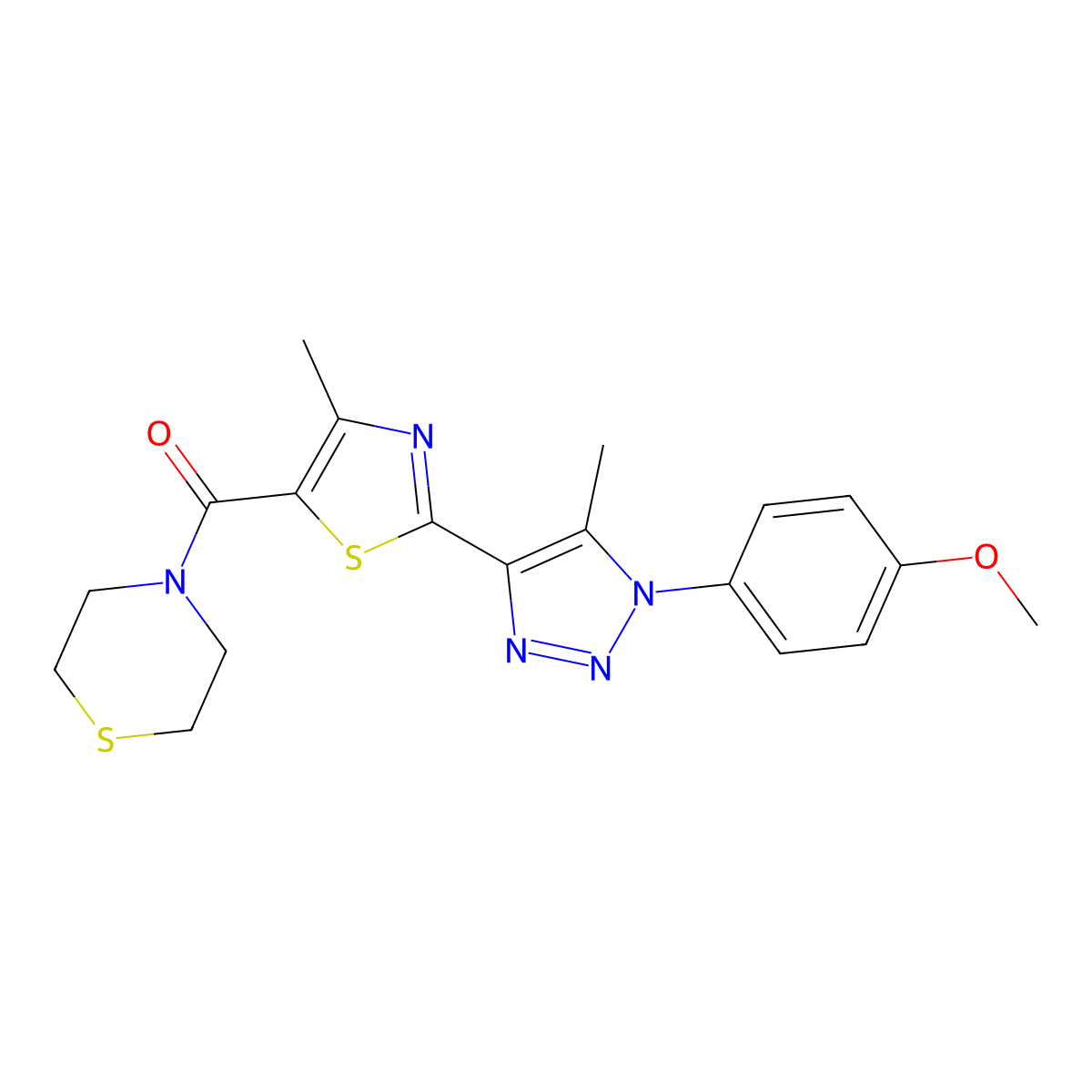 4-{2-[1-(4-methoxyphenyl)-5-methyl-1H-1,2,3-triazol-4-yl]-4-methyl-1,3-thiazole-5-carbonyl}thiomorpholine molecular structure, CAS 1207039-62-0