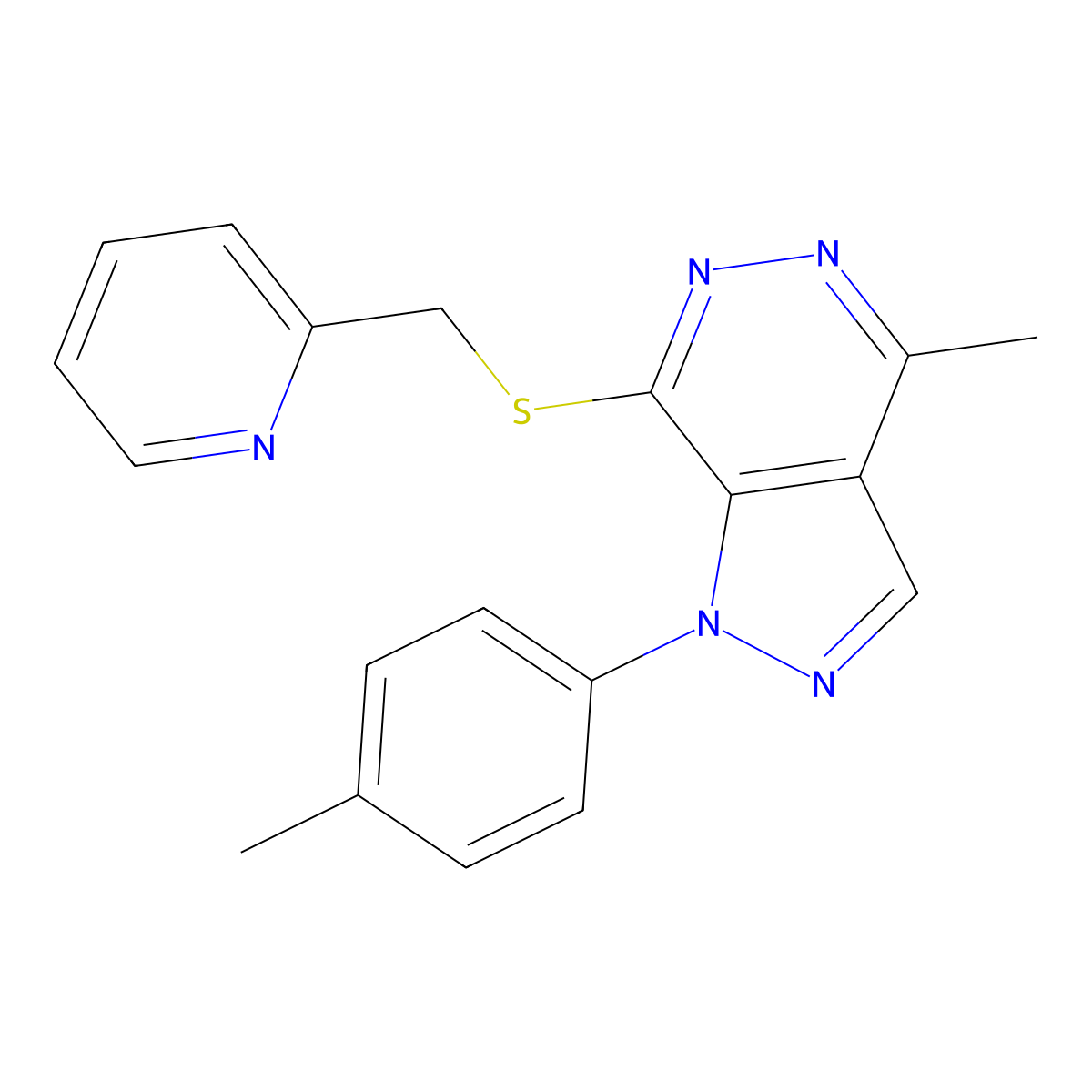 4-methyl-7-((pyridin-2-ylmethyl)thio)-1-(p-tolyl)-1H-pyrazolo[3,4-d]pyridazine molecular structure, CAS 1207039-65-3