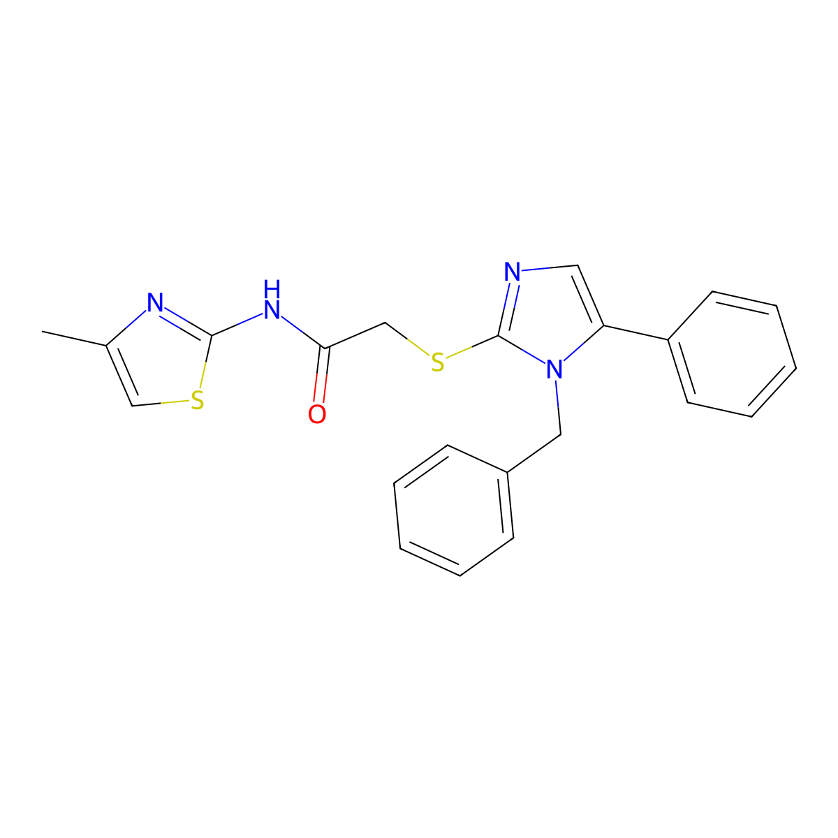 2-((1-benzyl-5-phenyl-1H-imidazol-2-yl)thio)-N-(4-methylthiazol-2-yl)acetamide molecular structure, CAS 1207039-66-4