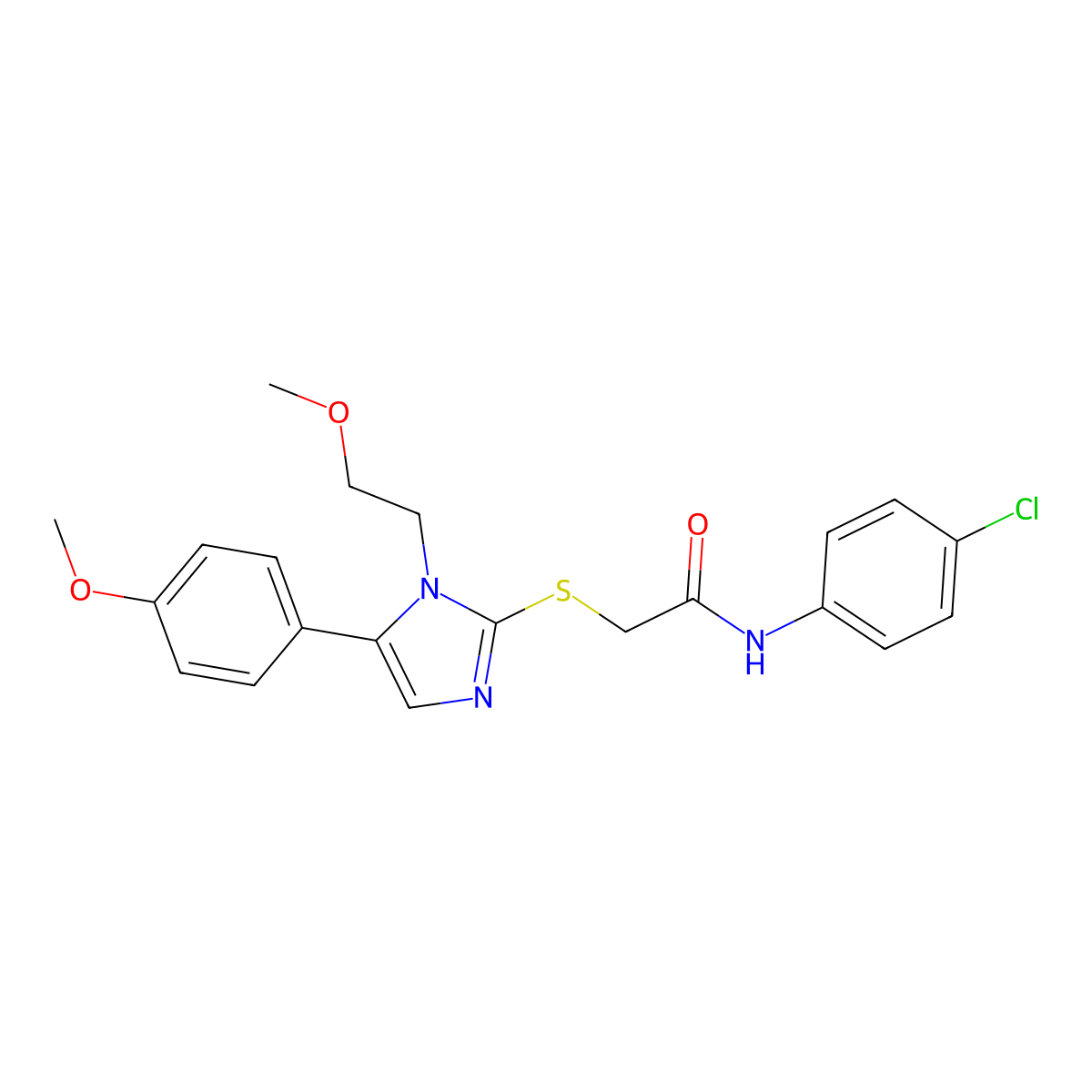 N-(4-chlorophenyl)-2-((1-(2-methoxyethyl)-5-(4-methoxyphenyl)-1H-imidazol-2-yl)thio)acetamide molecular structure, CAS 1207039-69-7
