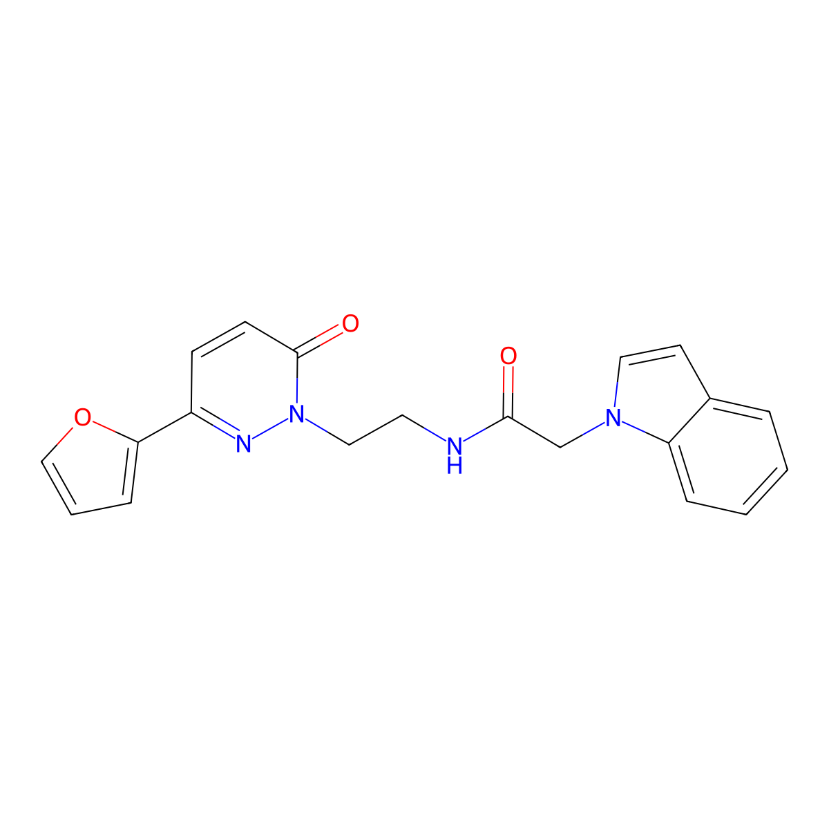 N-(2-(3-(furan-2-yl)-6-oxopyridazin-1(6H)-yl)ethyl)-2-(1H-indol-1-yl)acetamide molecular structure, CAS 1207039-70-0