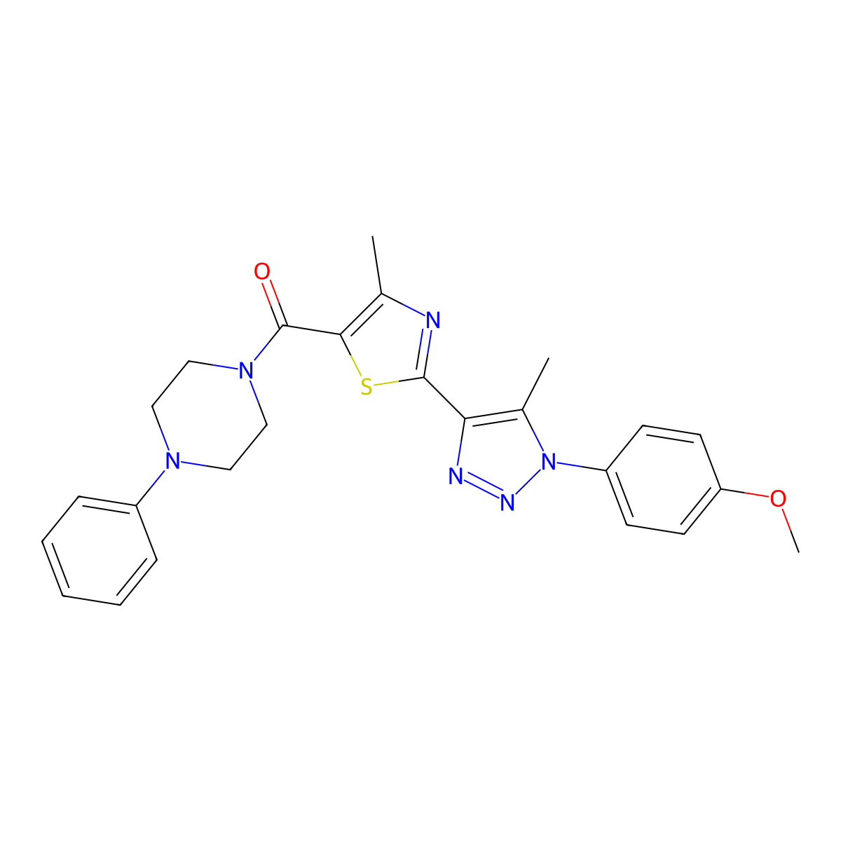 (2-(1-(4-methoxyphenyl)-5-methyl-1H-1,2,3-triazol-4-yl)-4-methylthiazol-5-yl)(4-phenylpiperazin-1-yl)methanone molecular structure, CAS 1207039-75-5