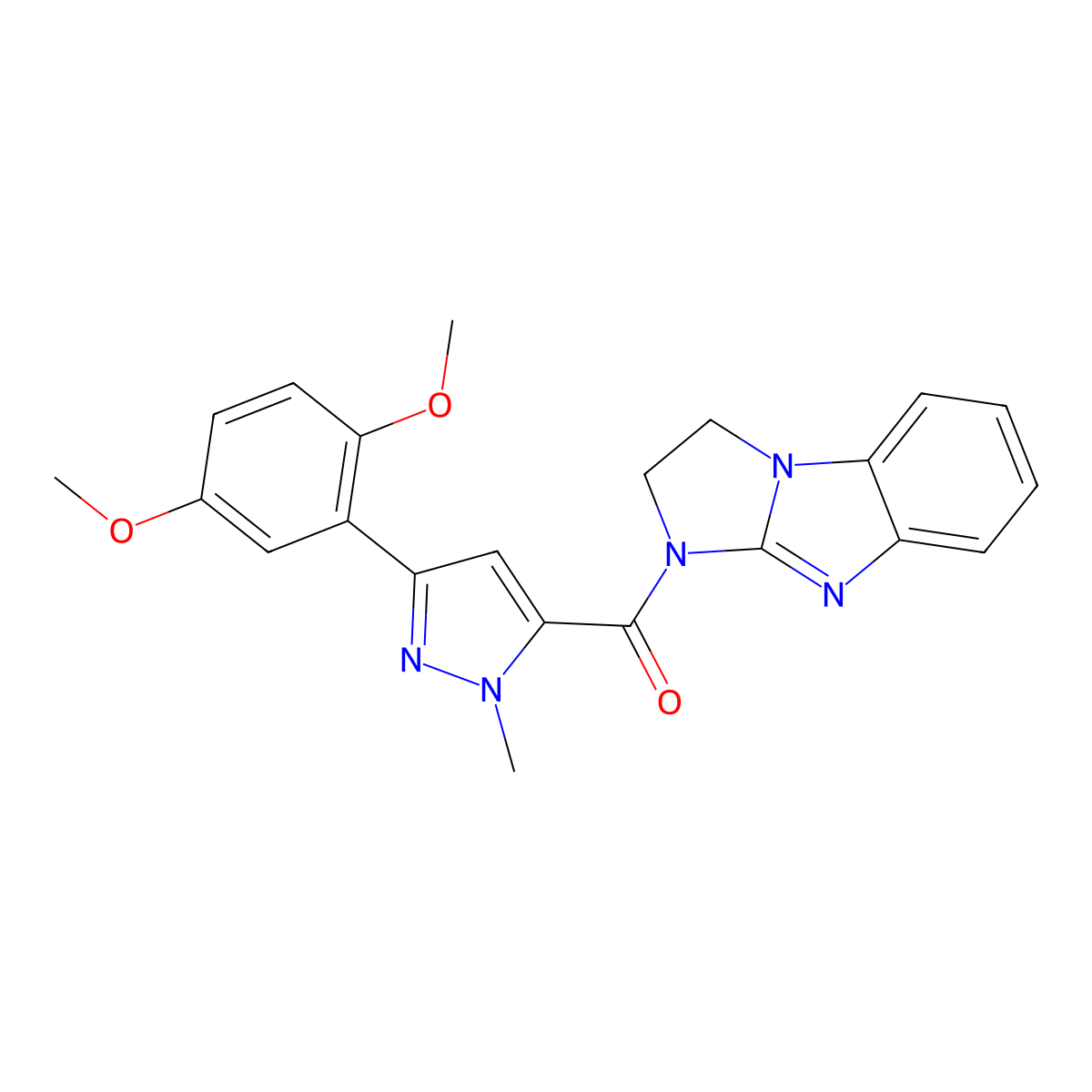 5-[3-(2,5-dimethoxyphenyl)-1-methyl-1H-pyrazole-5-carbonyl]-2,5,7-triazatricyclo[6.4.0.0^{2,6}]dodeca-1(8),6,9,11-tetraene molecular structure, CAS 1207039-81-3