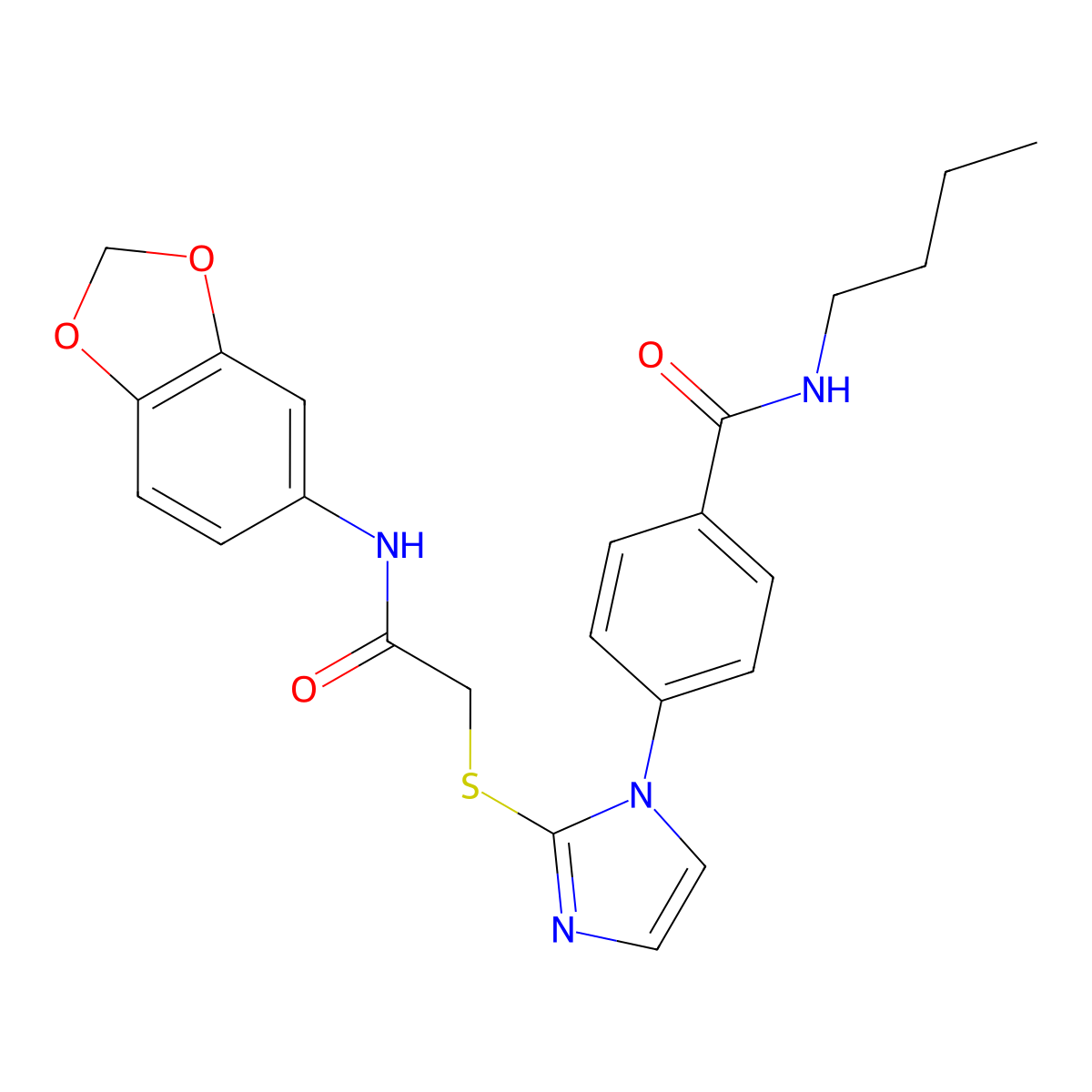 4-[2-({[(2H-1,3-benzodioxol-5-yl)carbamoyl]methyl}sulfanyl)-1H-imidazol-1-yl]-N-butylbenzamide molecular structure, CAS 1207039-83-5