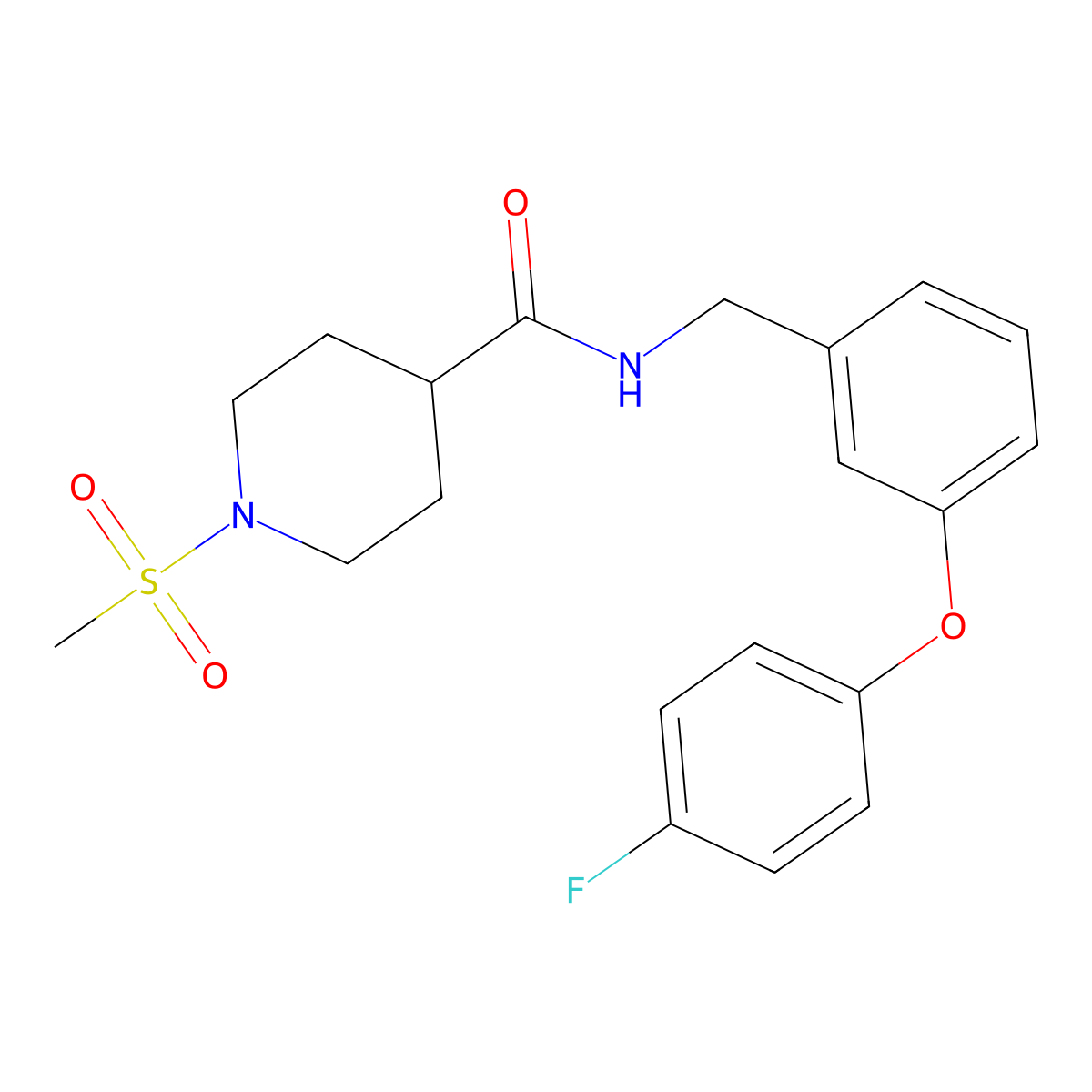 N-(3-(4-fluorophenoxy)benzyl)-1-(methylsulfonyl)piperidine-4-carboxamide molecular structure, CAS 1207039-88-0