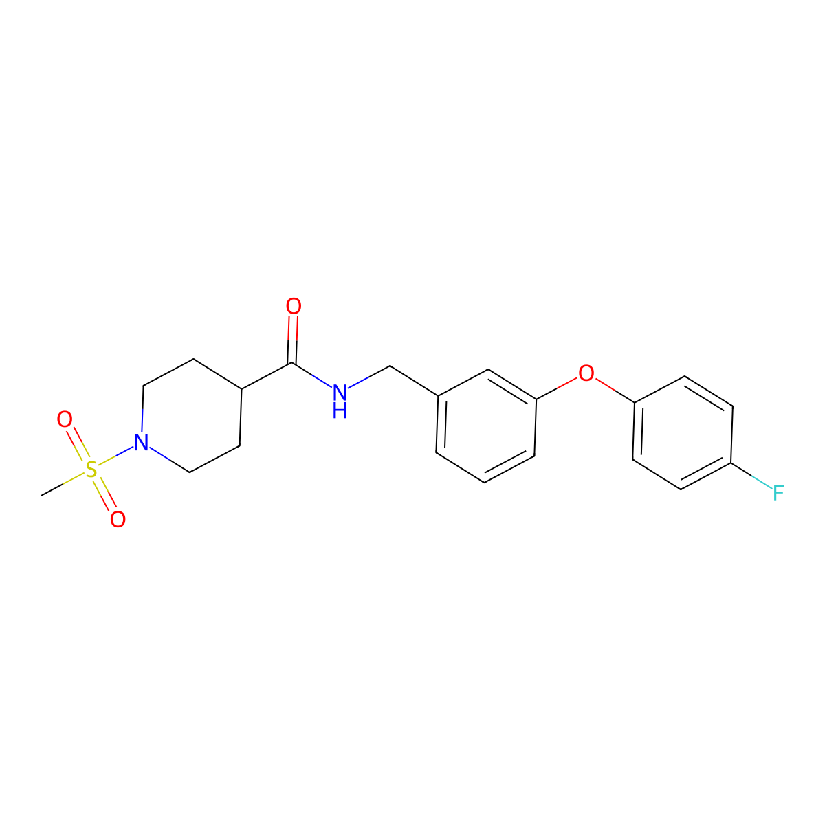 N-(3-(4-fluorophenoxy)benzyl)-1-(methylsulfonyl)piperidine-4-carboxamide molecular structure, CAS 1207039-88-0