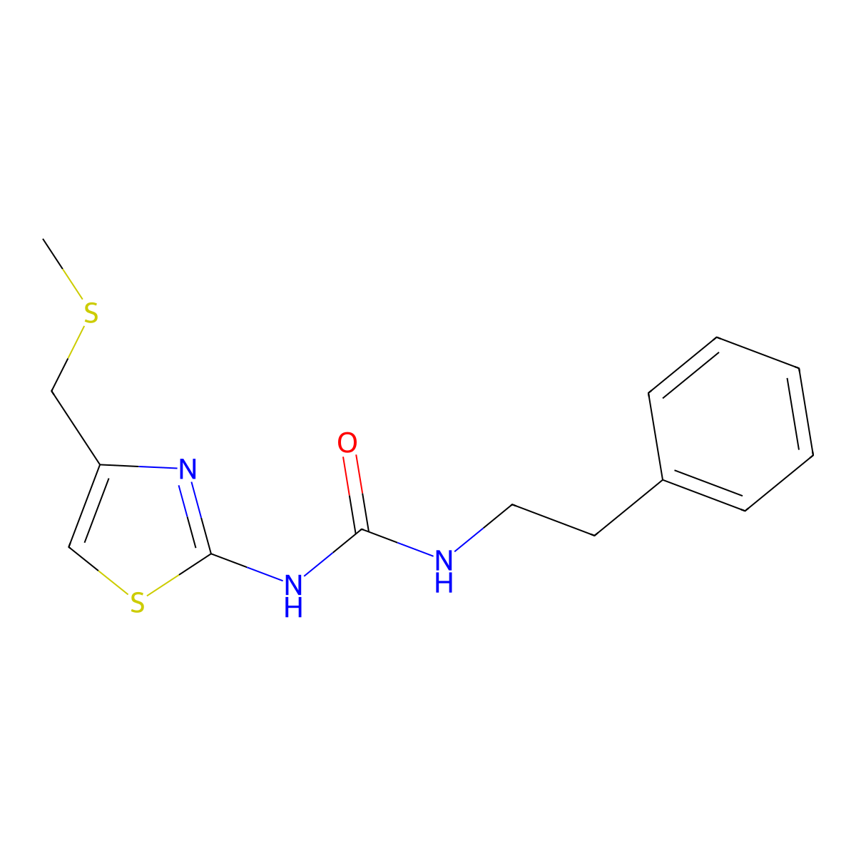 3-{4-[(Methylsulfanyl)methyl]-1,3-thiazol-2-yl}-1-(2-phenylethyl)urea molecular structure, CAS 1207039-90-4