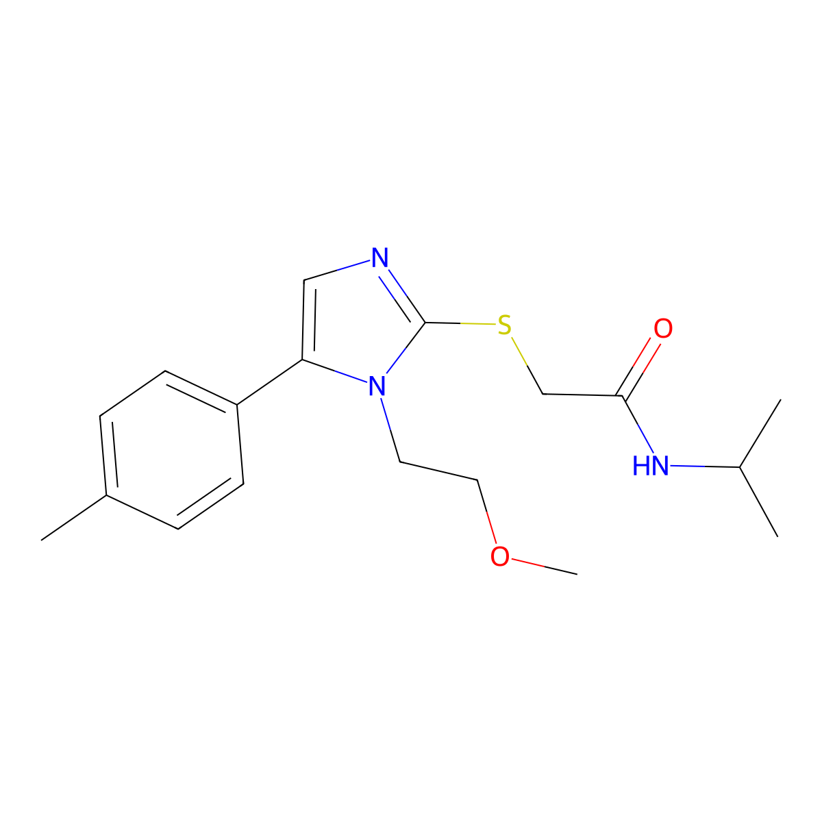 N-isopropyl-2-((1-(2-methoxyethyl)-5-(p-tolyl)-1H-imidazol-2-yl)thio)acetamide molecular structure, CAS 1207039-91-5