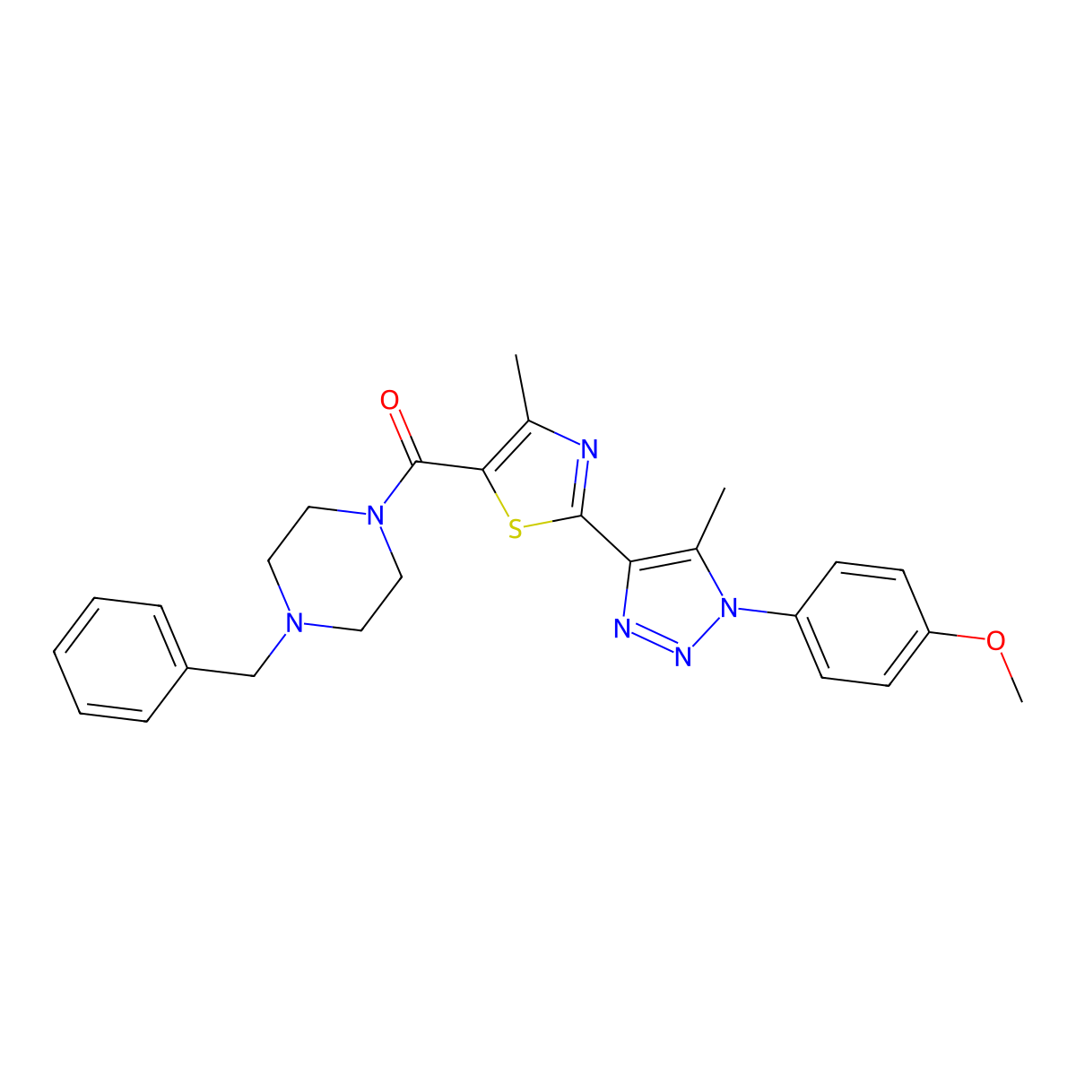 (4-benzylpiperazin-1-yl)(2-(1-(4-methoxyphenyl)-5-methyl-1H-1,2,3-triazol-4-yl)-4-methylthiazol-5-yl)methanone molecular structure, CAS 1207039-95-9