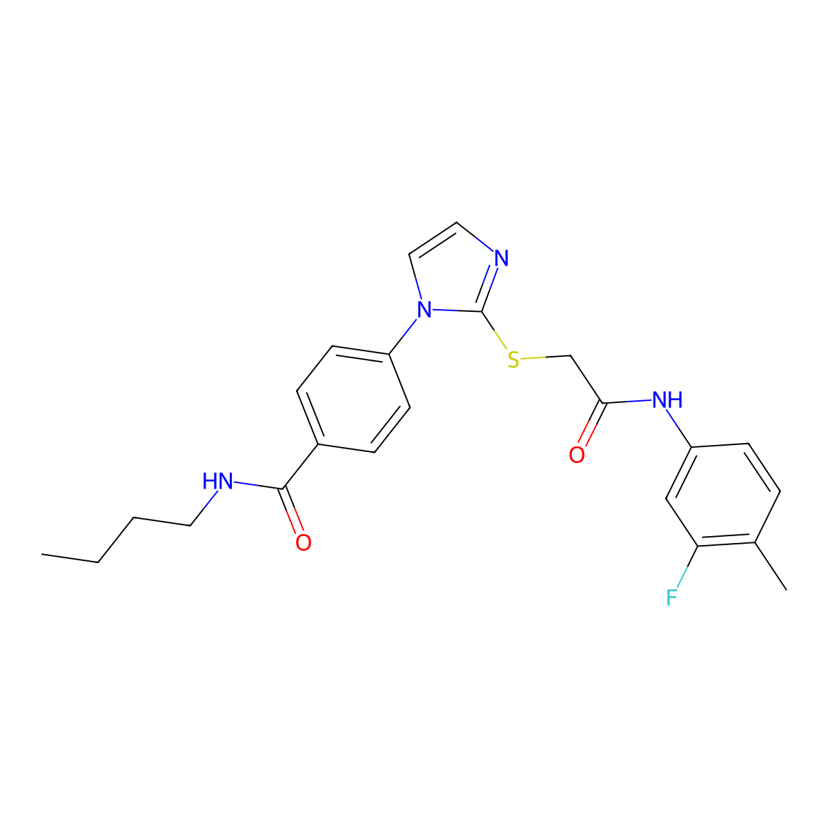N-butyl-4-[2-({[(3-fluoro-4-methylphenyl)carbamoyl]methyl}sulfanyl)-1H-imidazol-1-yl]benzamide molecular structure, CAS 1207039-96-0