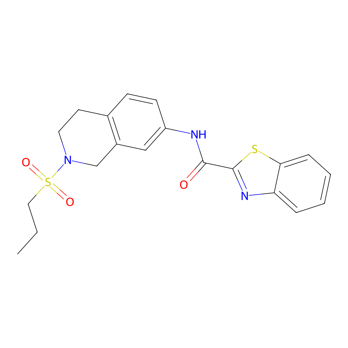 N-(2-(propylsulfonyl)-1,2,3,4-tetrahydroisoquinolin-7-yl)benzo[d]thiazole-2-carboxamide molecular structure, CAS 1207040-08-1