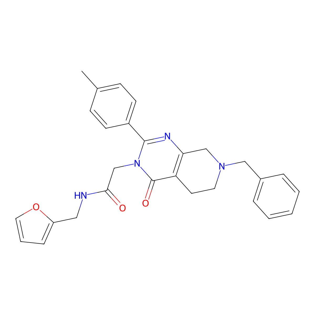 2-[7-benzyl-2-(4-methylphenyl)-4-oxo-3H,4H,5H,6H,7H,8H-pyrido[3,4-d]pyrimidin-3-yl]-N-[(furan-2-yl)methyl]acetamide molecular structure, CAS 1207040-12-7