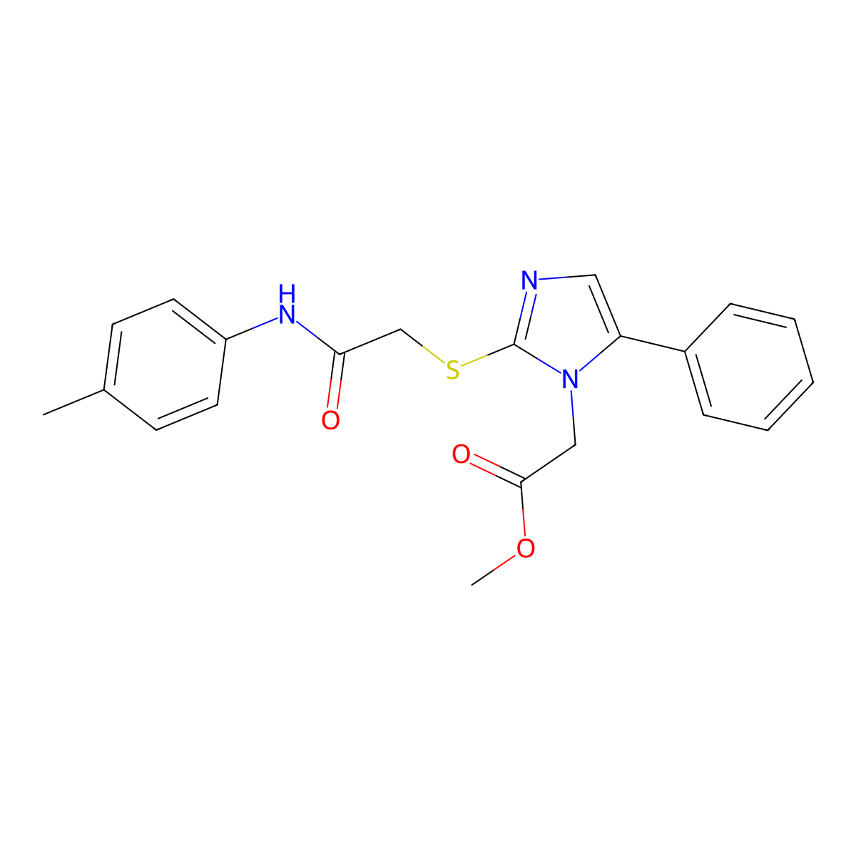 methyl 2-(2-((2-oxo-2-(p-tolylamino)ethyl)thio)-5-phenyl-1H-imidazol-1-yl)acetate molecular structure, CAS 1207040-14-9