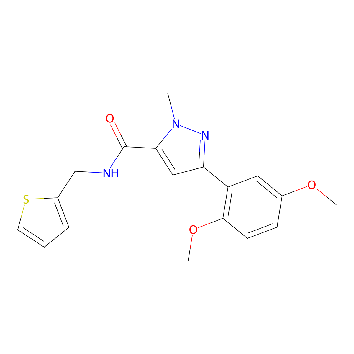 3-(2,5-dimethoxyphenyl)-1-methyl-N-(thiophen-2-ylmethyl)-1H-pyrazole-5-carboxamide molecular structure, CAS 1207040-15-0