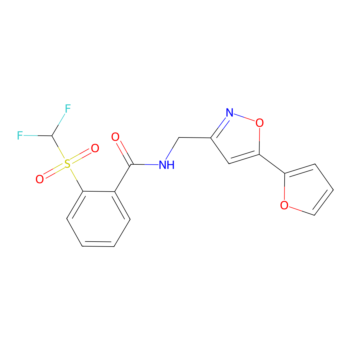 2-((difluoromethyl)sulfonyl)-N-((5-(furan-2-yl)isoxazol-3-yl)methyl)benzamide molecular structure, CAS 1207040-17-2