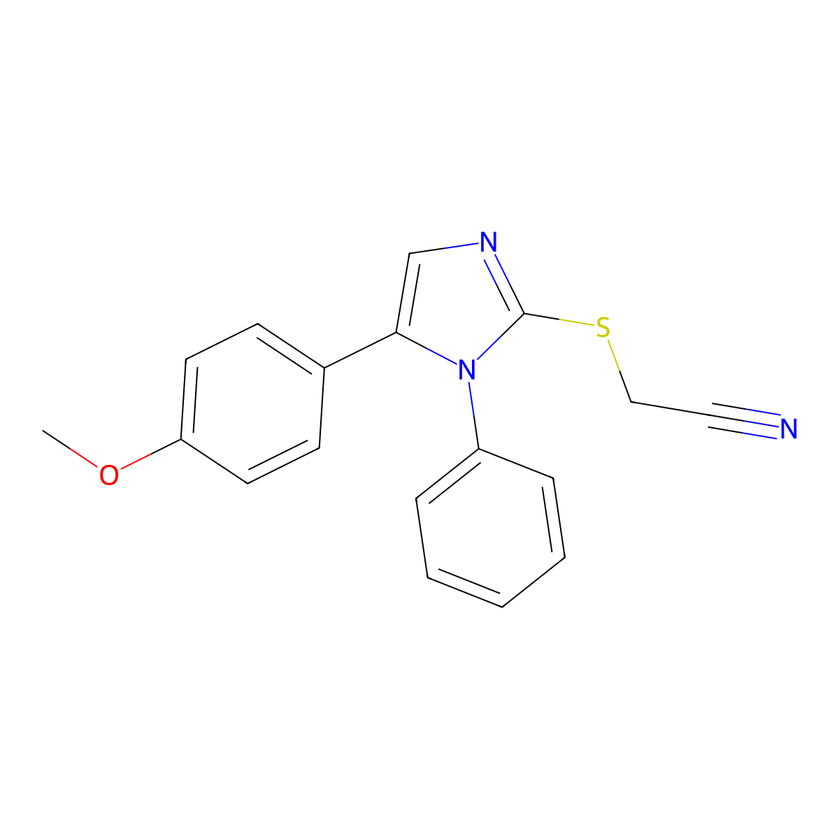 2-((5-(4-methoxyphenyl)-1-phenyl-1H-imidazol-2-yl)thio)acetonitrile molecular structure, CAS 1207040-19-4