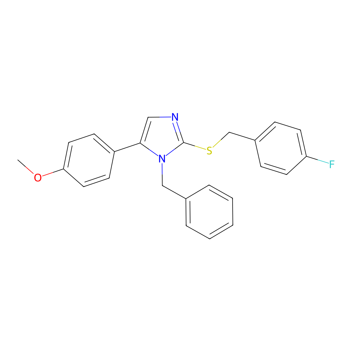1-benzyl-2-((4-fluorobenzyl)thio)-5-(4-methoxyphenyl)-1H-imidazole molecular structure, CAS 1207040-20-7