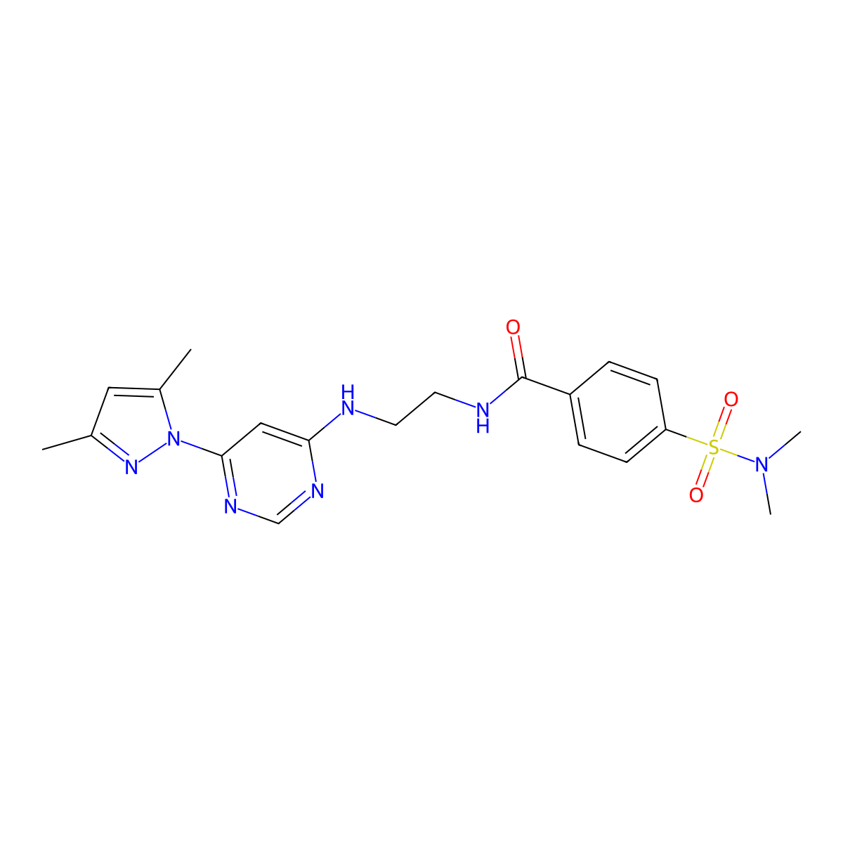 N-(2-((6-(3,5-dimethyl-1H-pyrazol-1-yl)pyrimidin-4-yl)amino)ethyl)-4-(N,N-dimethylsulfamoyl)benzamide molecular structure, CAS 1207040-22-9