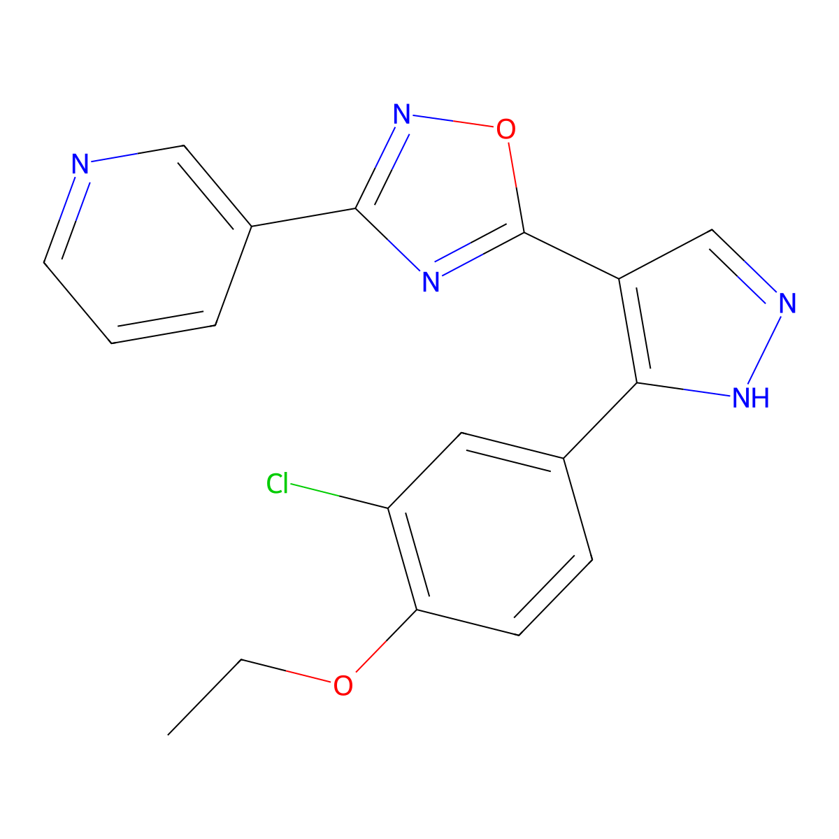 5-(3-(3-chloro-4-ethoxyphenyl)-1H-pyrazol-4-yl)-3-(pyridin-3-yl)-1,2,4-oxadiazole molecular structure, CAS 1207040-31-0