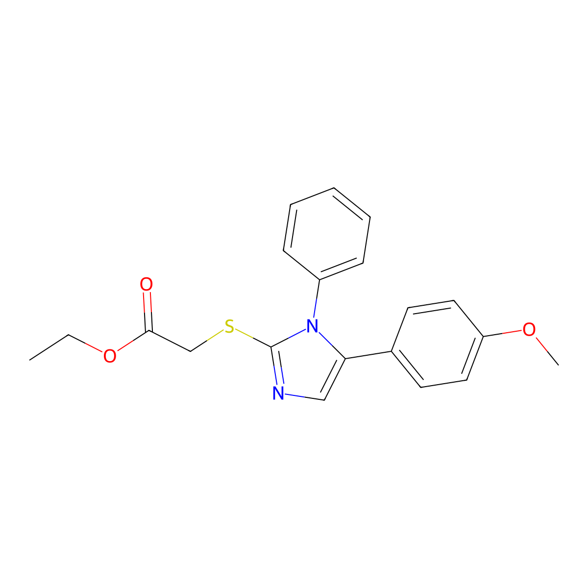 ethyl 2-((5-(4-methoxyphenyl)-1-phenyl-1H-imidazol-2-yl)thio)acetate molecular structure, CAS 1207040-32-1