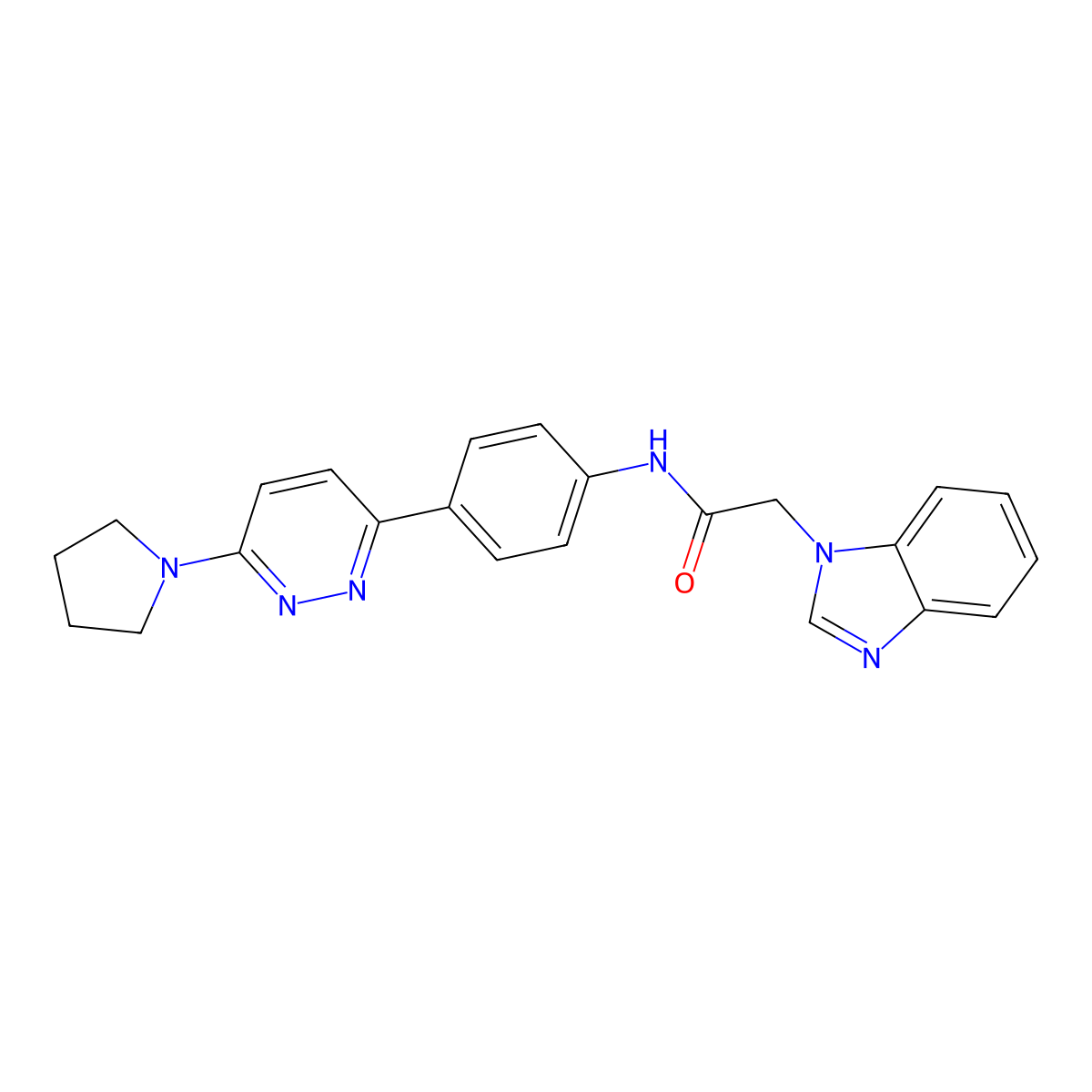 2-(1H-benzo[d]imidazol-1-yl)-N-(4-(6-(pyrrolidin-1-yl)pyridazin-3-yl)phenyl)acetamide molecular structure, CAS 1207040-37-6