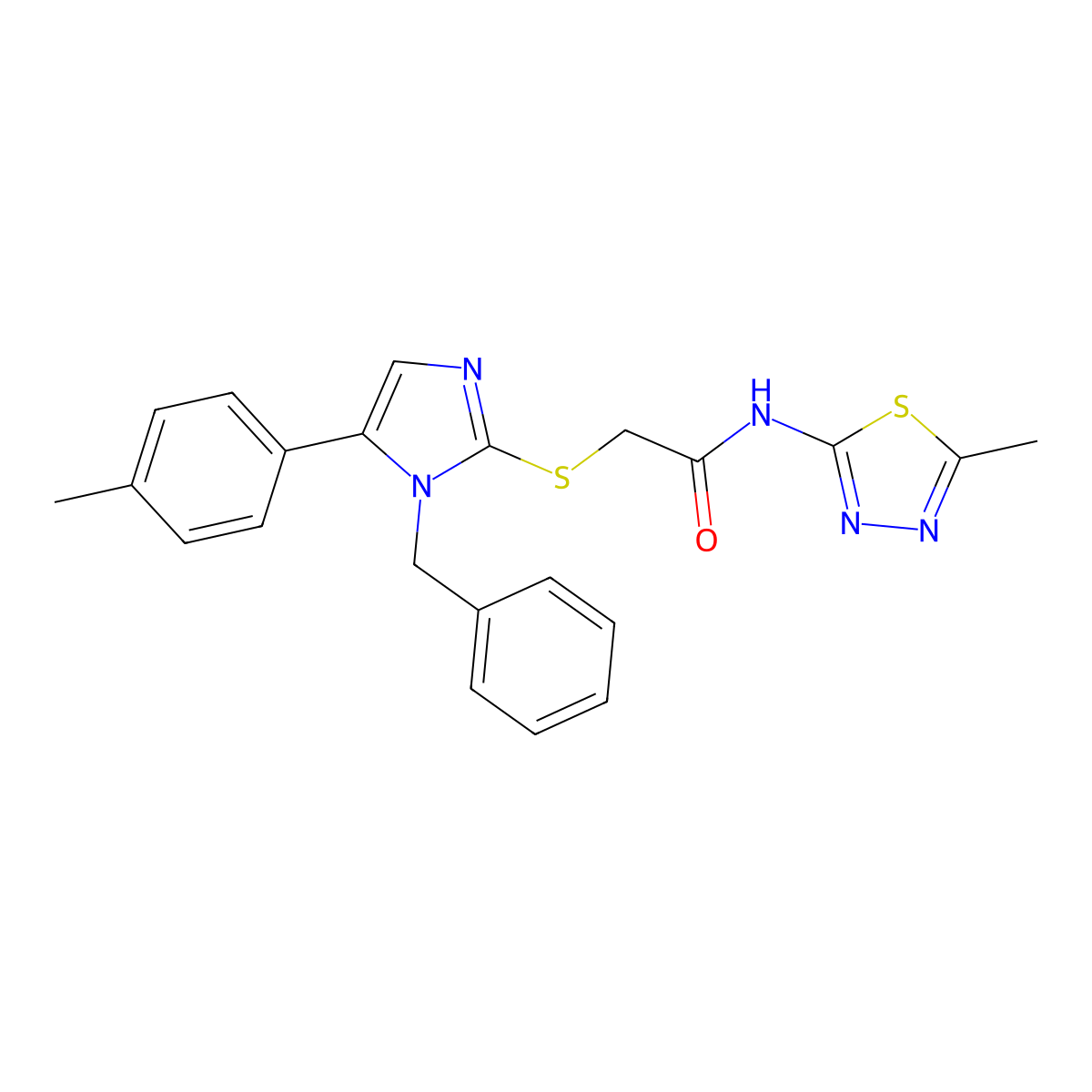 2-((1-benzyl-5-(p-tolyl)-1H-imidazol-2-yl)thio)-N-(5-methyl-1,3,4-thiadiazol-2-yl)acetamide molecular structure, CAS 1207040-38-7
