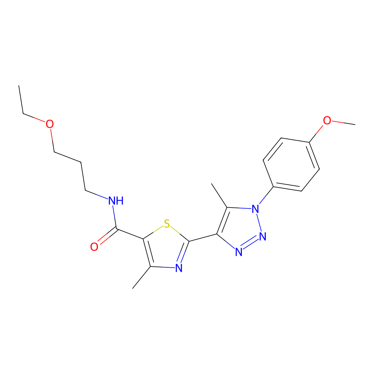 N-(3-ethoxypropyl)-2-(1-(4-methoxyphenyl)-5-methyl-1H-1,2,3-triazol-4-yl)-4-methylthiazole-5-carboxamide molecular structure, CAS 1207040-43-4