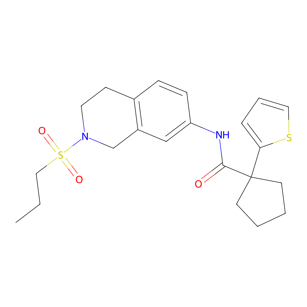 N-(2-(propylsulfonyl)-1,2,3,4-tetrahydroisoquinolin-7-yl)-1-(thiophen-2-yl)cyclopentanecarboxamide molecular structure, CAS 1207040-44-5