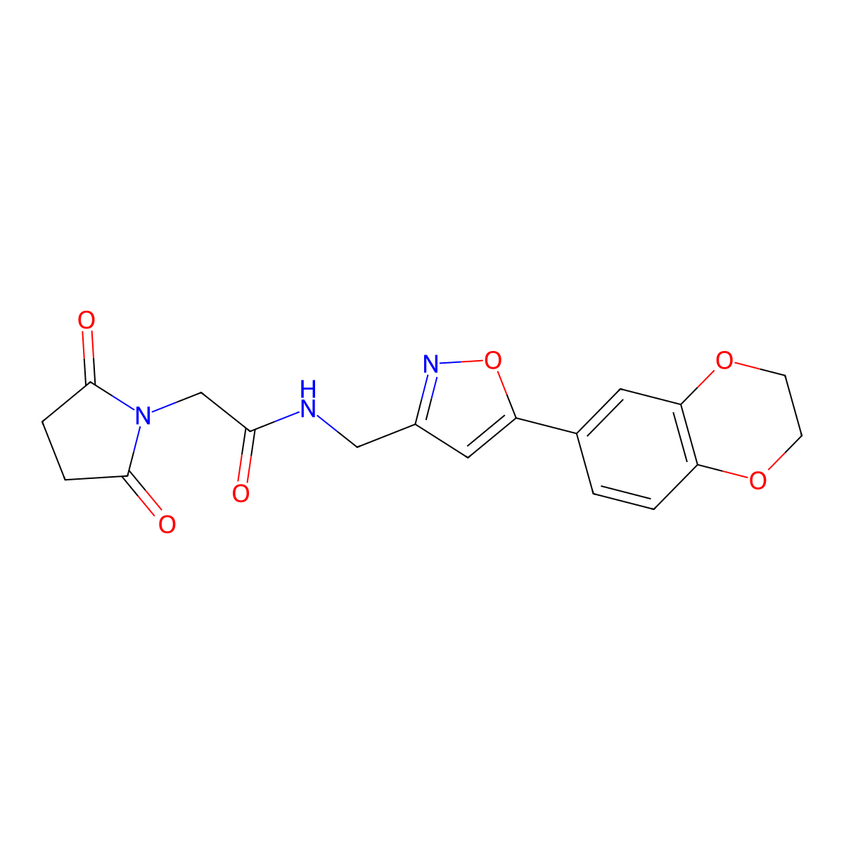 N-((5-(2,3-dihydrobenzo[b][1,4]dioxin-6-yl)isoxazol-3-yl)methyl)-2-(2,5-dioxopyrrolidin-1-yl)acetamide molecular structure, CAS 1207040-47-8