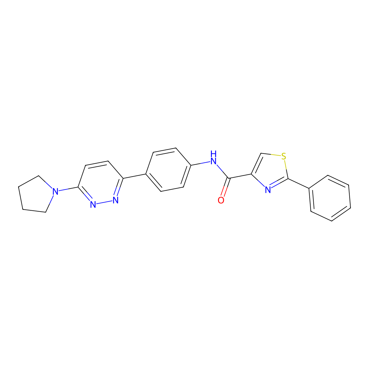 2-phenyl-N-(4-(6-(pyrrolidin-1-yl)pyridazin-3-yl)phenyl)thiazole-4-carboxamide molecular structure, CAS 1207040-50-3