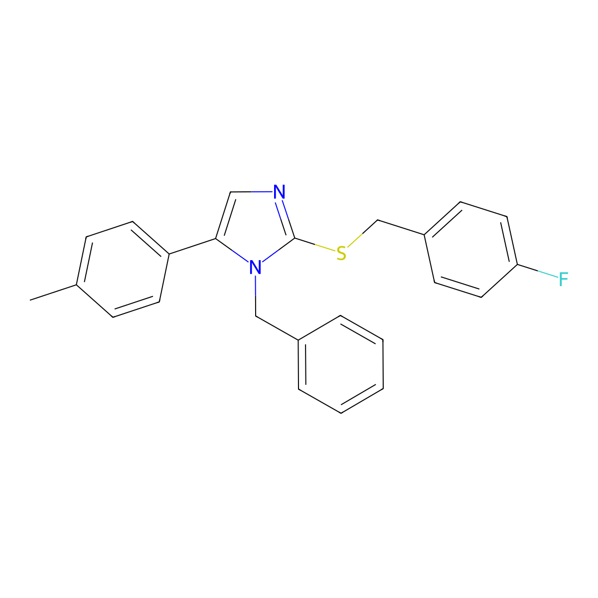 1-benzyl-2-((4-fluorobenzyl)thio)-5-(p-tolyl)-1H-imidazole molecular structure, CAS 1207040-51-4