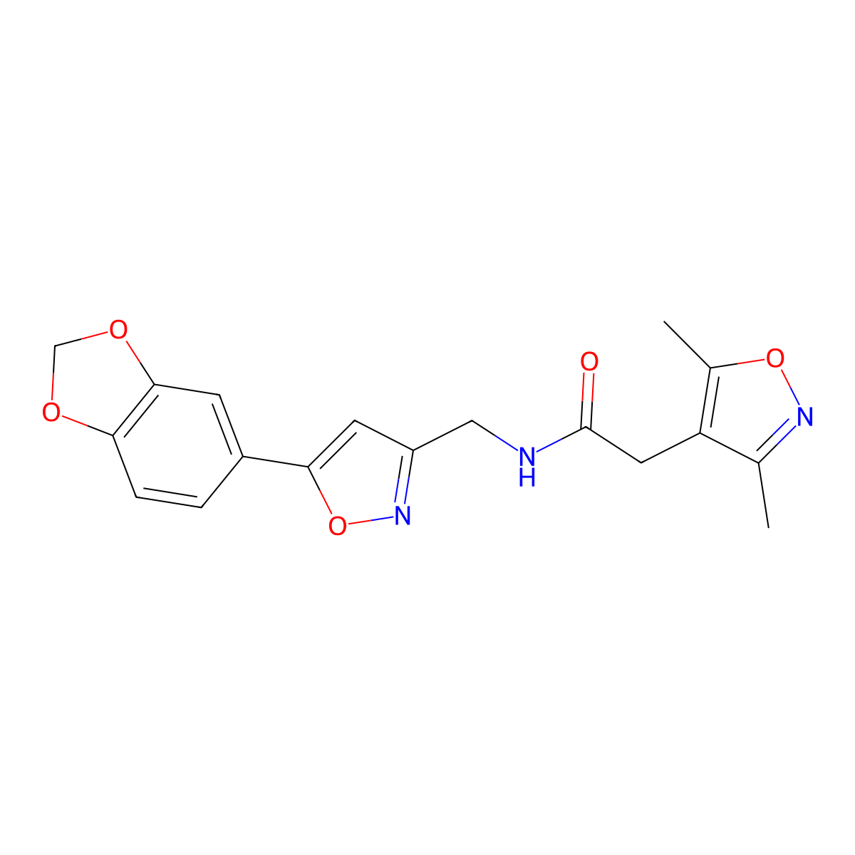N-((5-(benzo[d][1,3]dioxol-5-yl)isoxazol-3-yl)methyl)-2-(3,5-dimethylisoxazol-4-yl)acetamide molecular structure, CAS 1207040-53-6