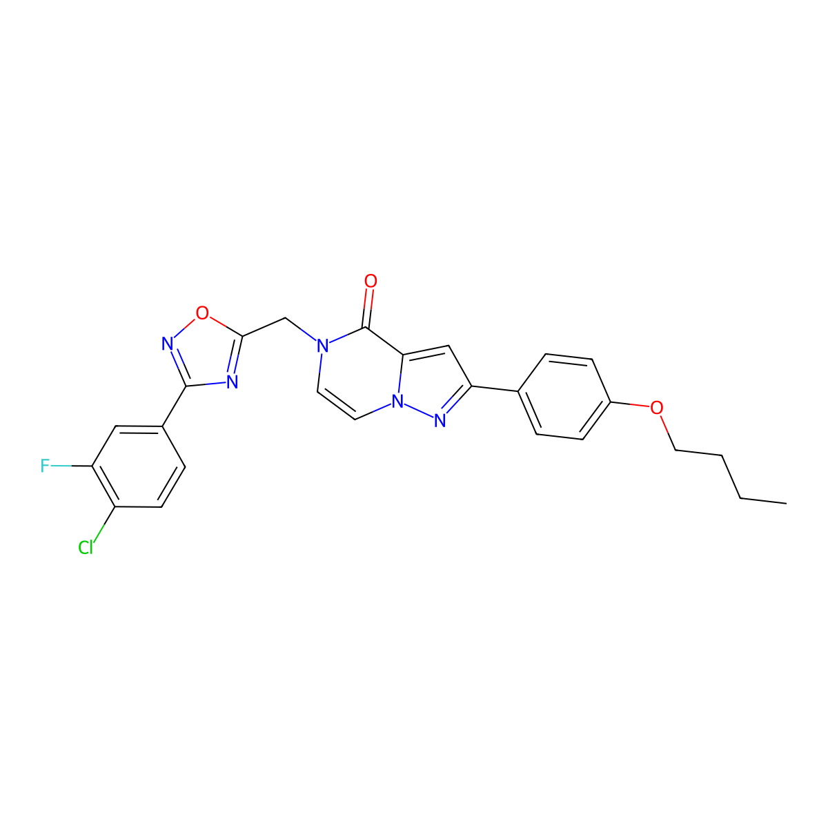 2-(4-butoxyphenyl)-5-((3-(4-chloro-3-fluorophenyl)-1,2,4-oxadiazol-5-yl)methyl)pyrazolo[1,5-a]pyrazin-4(5H)-one molecular structure, CAS 1207040-55-8
