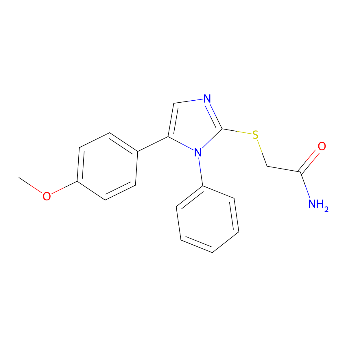 2-((5-(4-methoxyphenyl)-1-phenyl-1H-imidazol-2-yl)thio)acetamide molecular structure, CAS 1207040-61-6