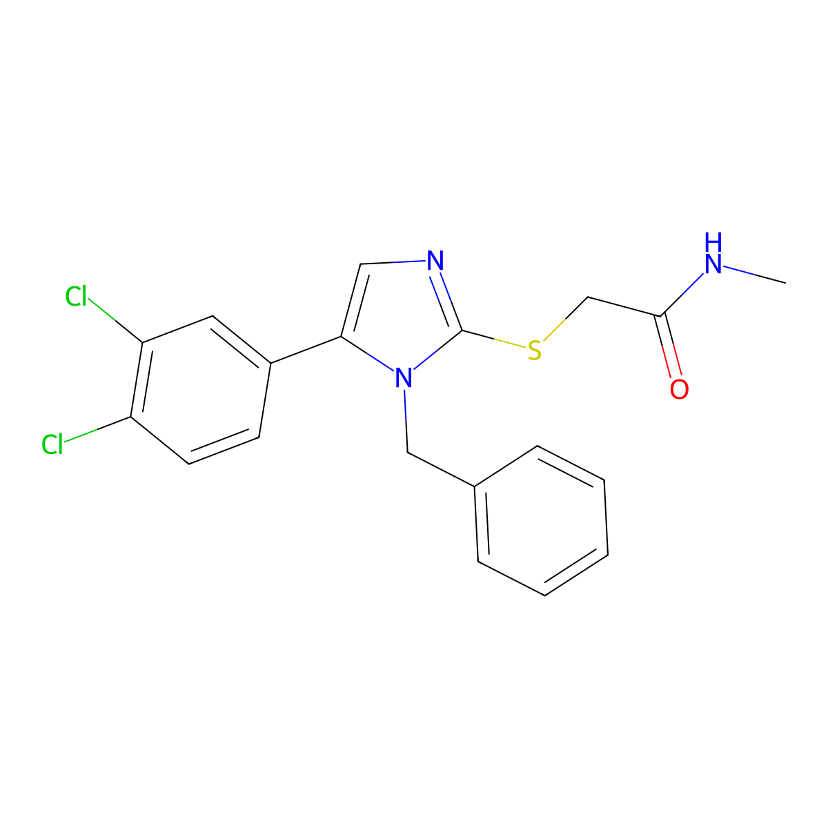 2-((1-benzyl-5-(3,4-dichlorophenyl)-1H-imidazol-2-yl)thio)-N-methylacetamide molecular structure, CAS 1207040-65-0