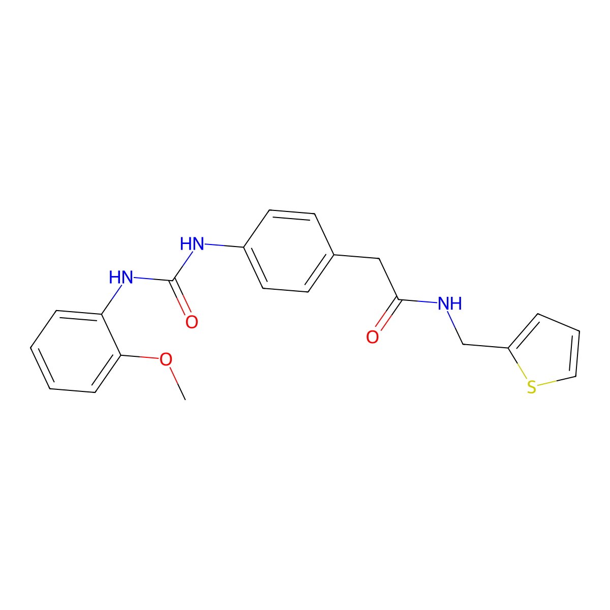 2-(4-(3-(2-methoxyphenyl)ureido)phenyl)-N-(thiophen-2-ylmethyl)acetamide molecular structure, CAS 1207040-67-2