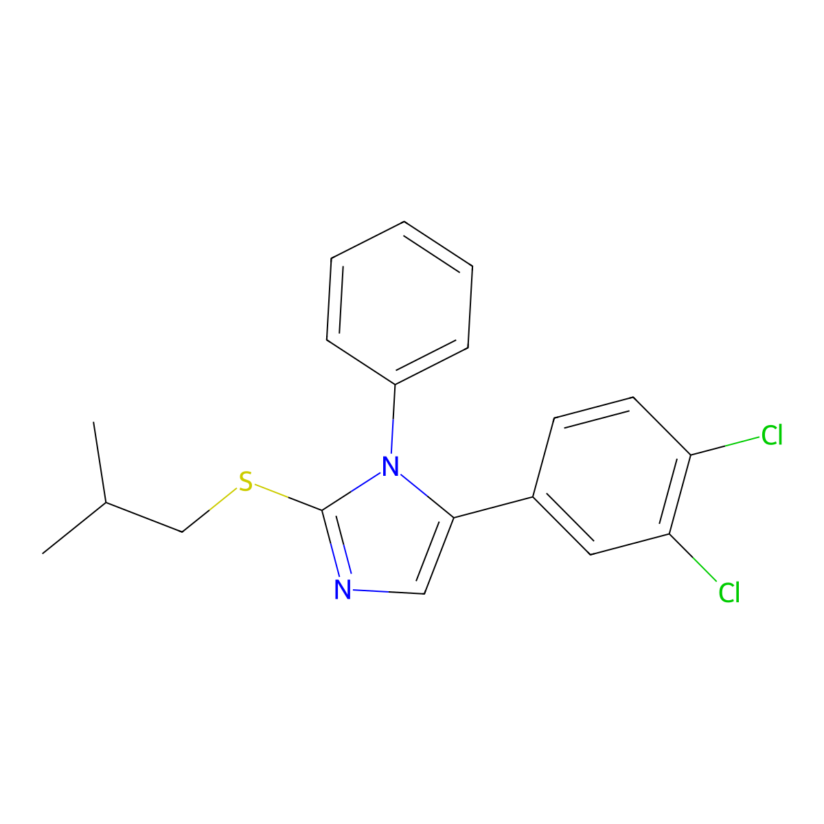 5-(3,4-dichlorophenyl)-2-(isobutylthio)-1-phenyl-1H-imidazole molecular structure, CAS 1207040-72-9