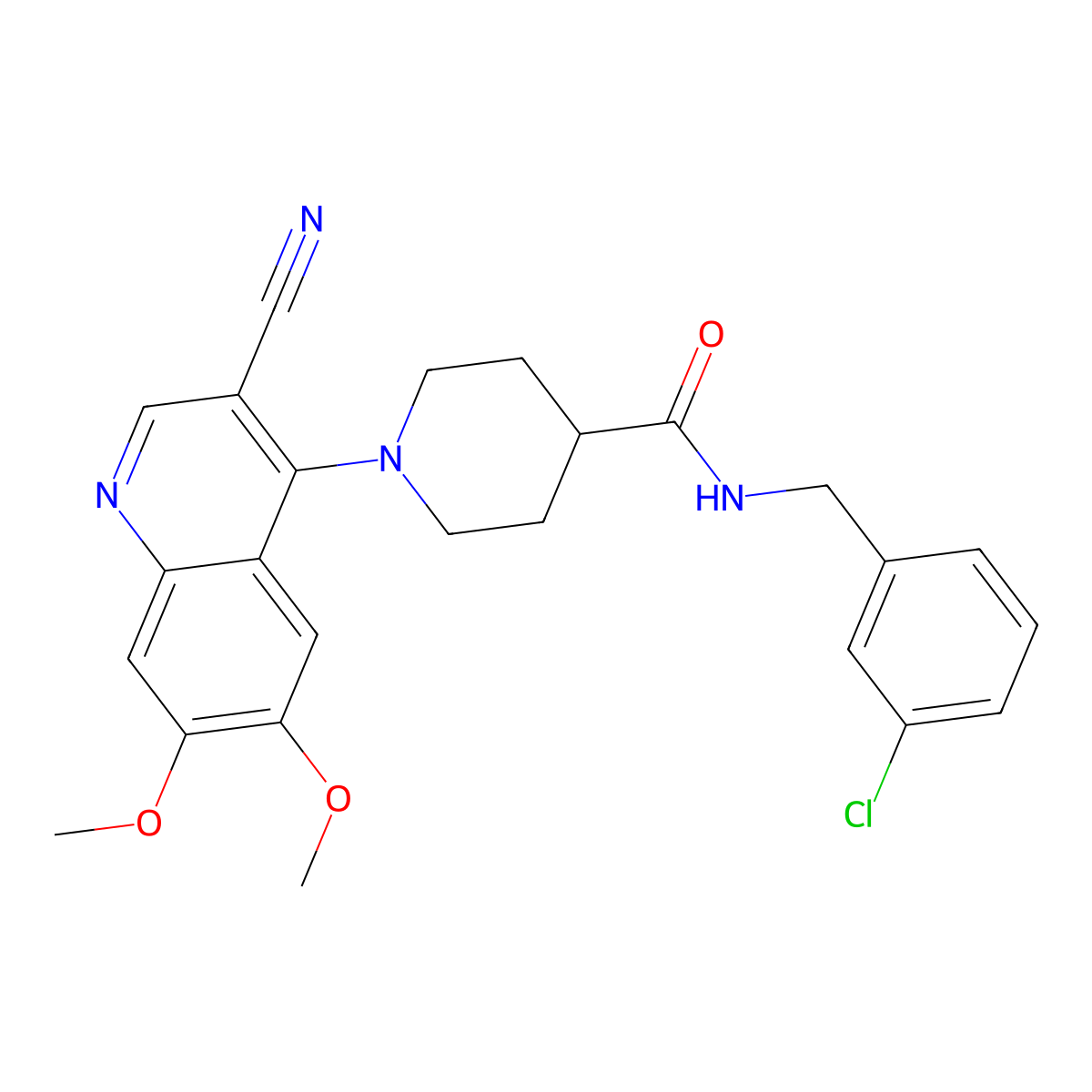 N-[(3-chlorophenyl)methyl]-1-(3-cyano-6,7-dimethoxyquinolin-4-yl)piperidine-4-carboxamide molecular structure, CAS 1207040-74-1