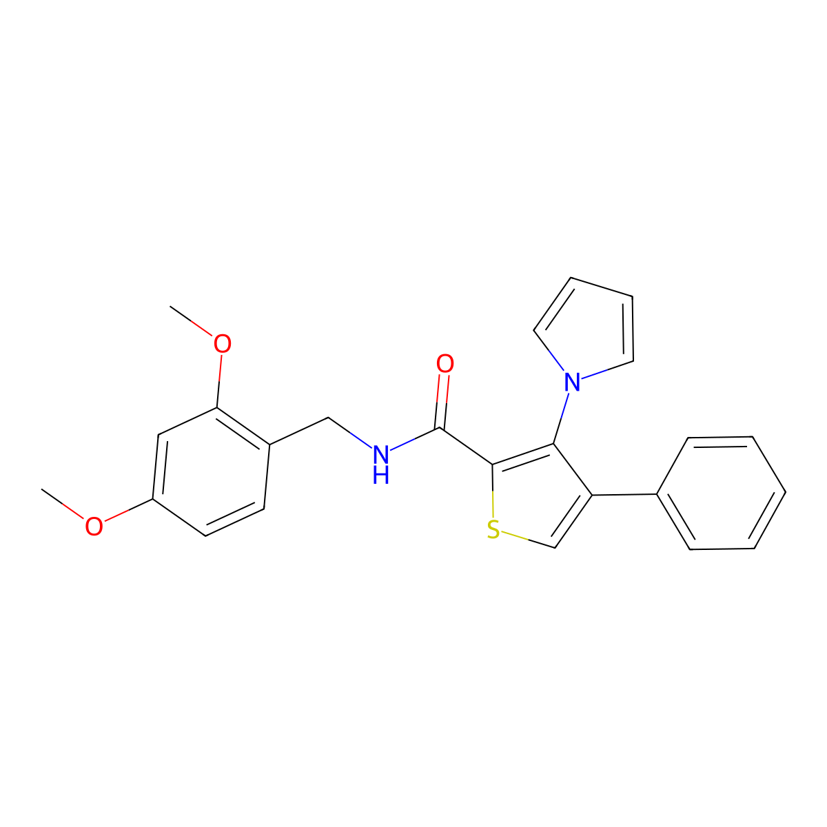 N-(2,4-dimethoxybenzyl)-4-phenyl-3-(1H-pyrrol-1-yl)thiophene-2-carboxamide molecular structure, CAS 1207040-76-3
