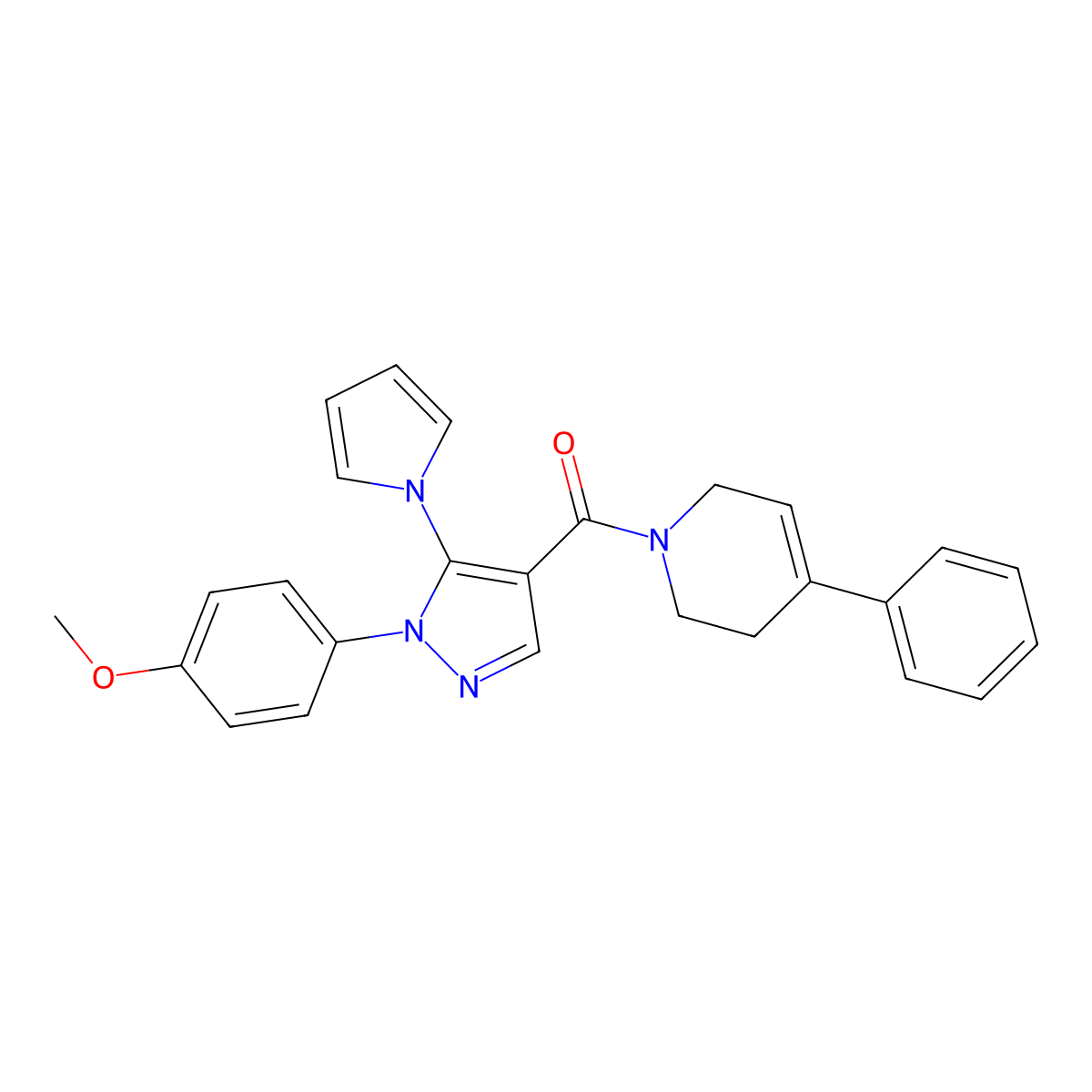 (1-(4-methoxyphenyl)-5-(1H-pyrrol-1-yl)-1H-pyrazol-4-yl)(4-phenyl-5,6-dihydropyridin-1(2H)-yl)methanone molecular structure, CAS 1207040-77-4
